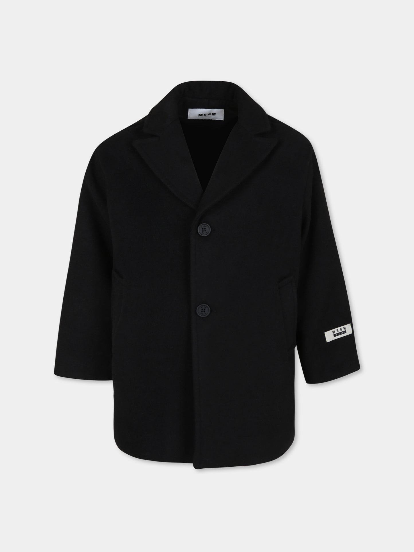 Cappotto nero per bambini con logo,Msgm Kids,F4MSJUCO170 110