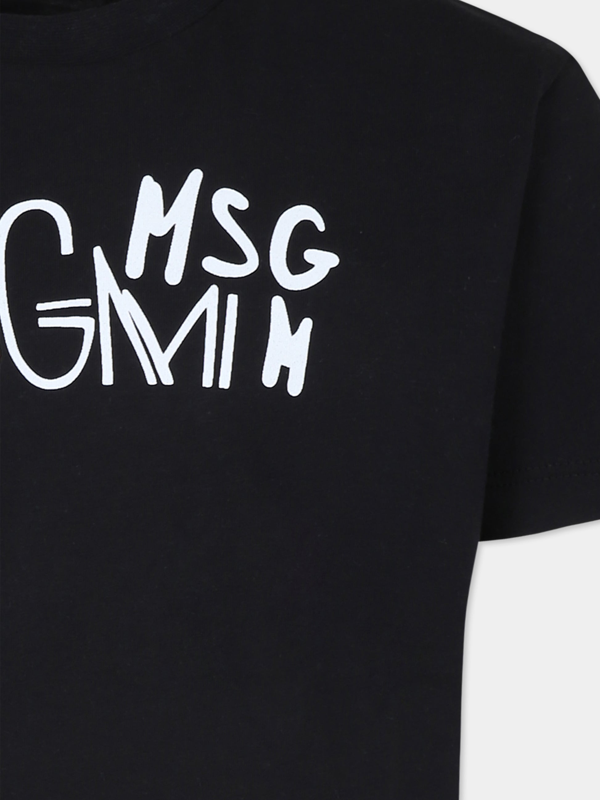 T-shirt nera per bambino con logo,Msgm Kids,F4MSJBTH017 110