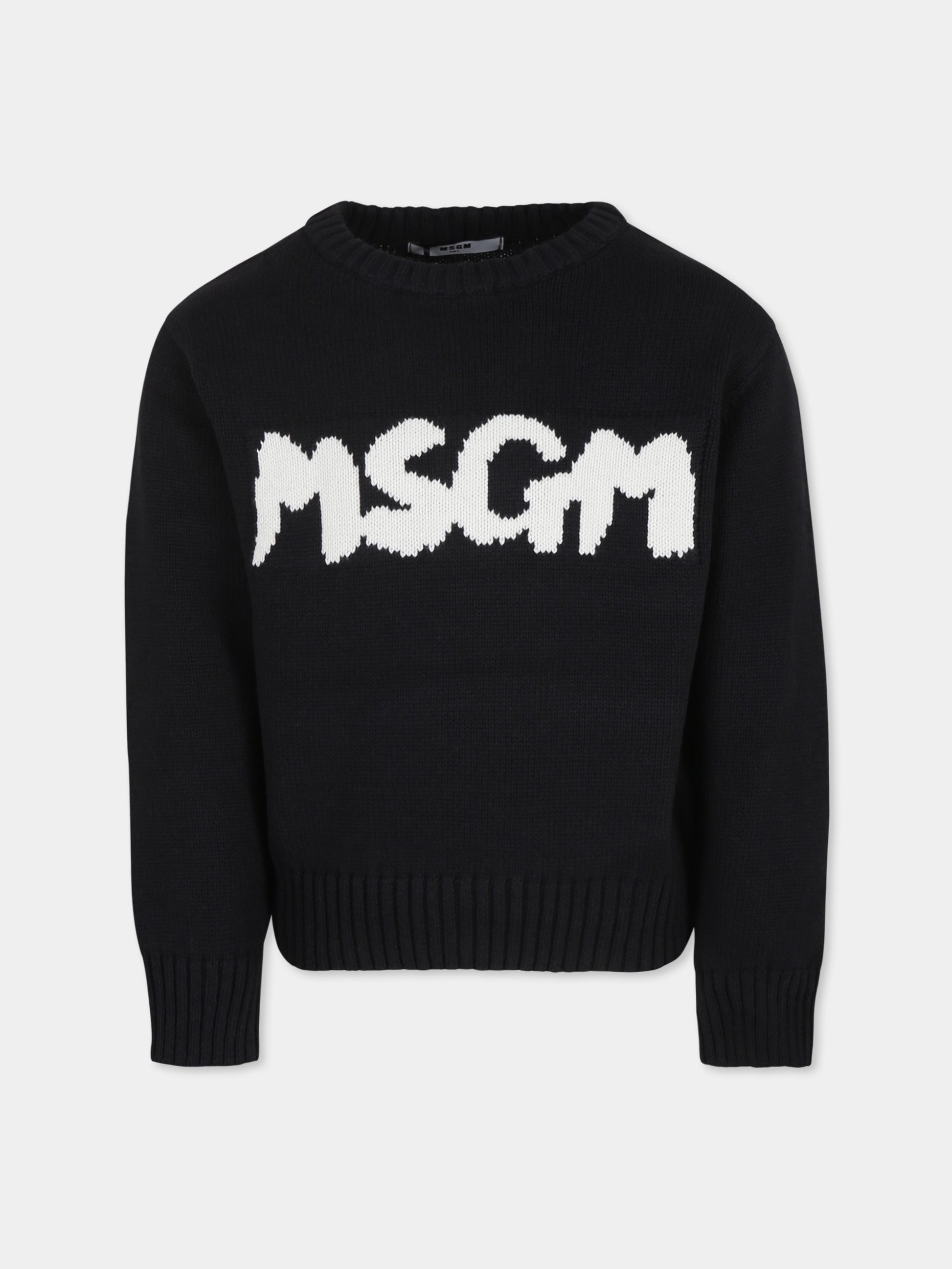 Maglione nero per bambini con logo,Msgm Kids,F4MSJUJP075 110