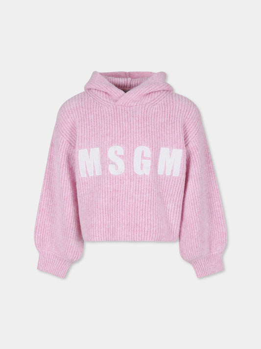 Maglione crop rosa per bambina con logo,Msgm Kids,F4MSJGJP078 042