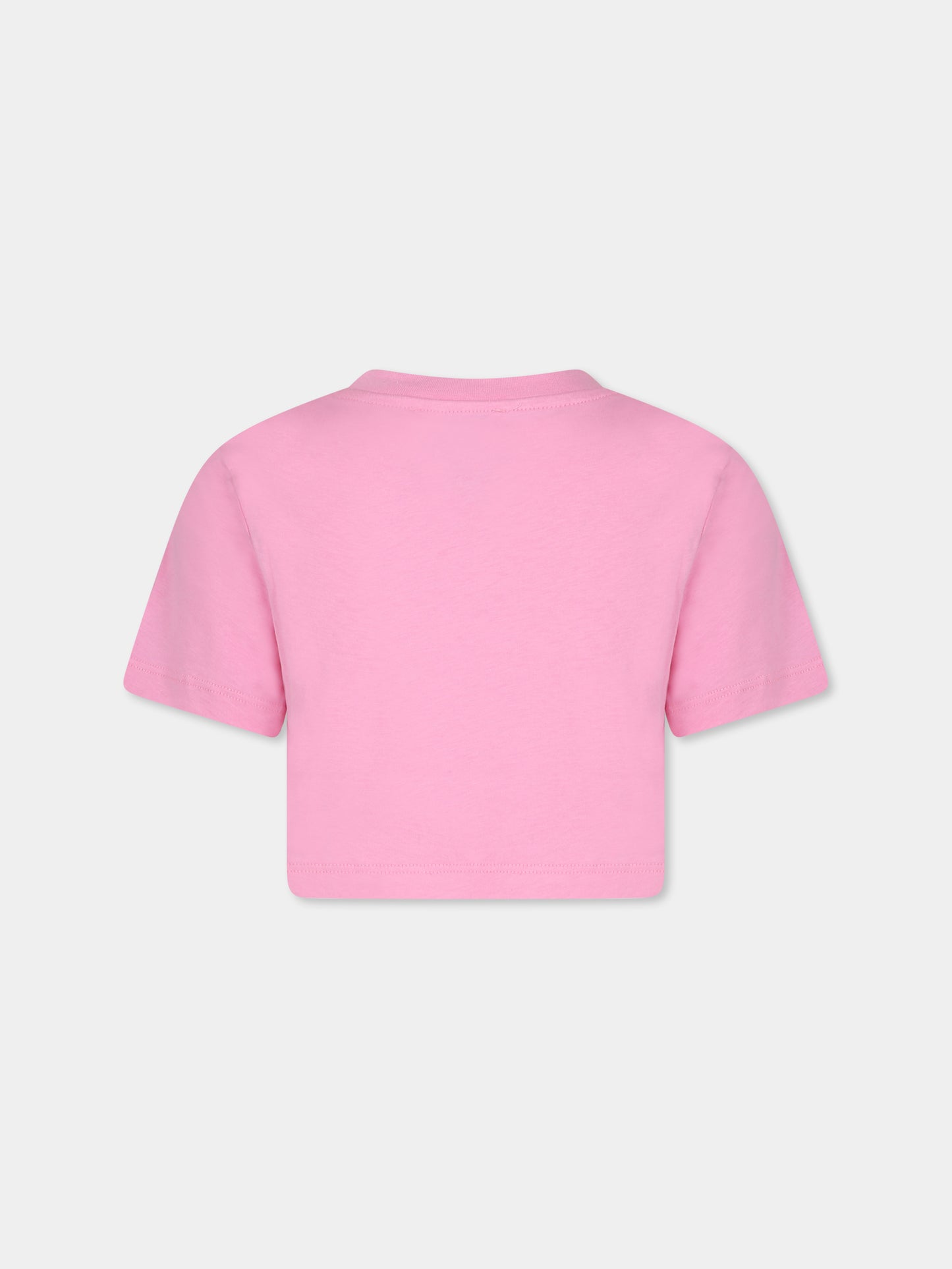 T-shirt crop rosa per bambina con logo,Msgm Kids,F4MSJGTH210 042