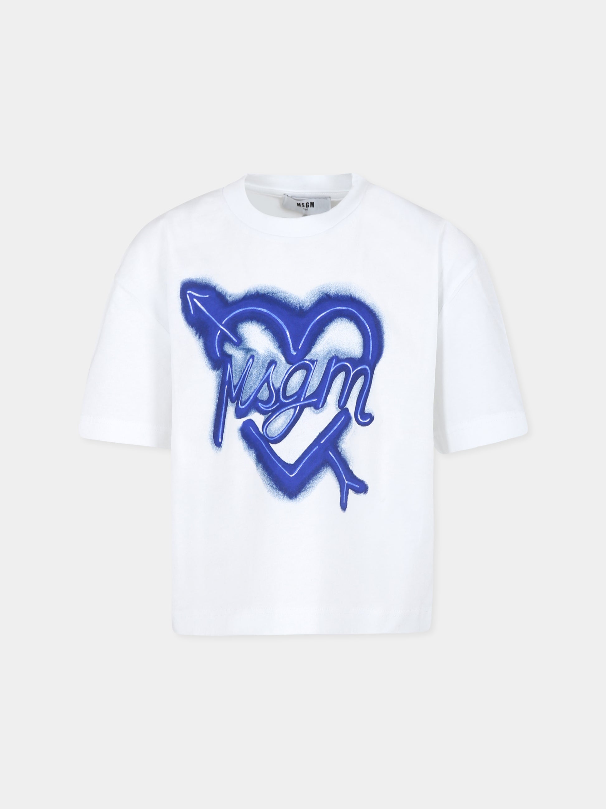 T-shirt bianca per bambina con cuore e logo,Msgm Kids,F4MSJGTH115 001