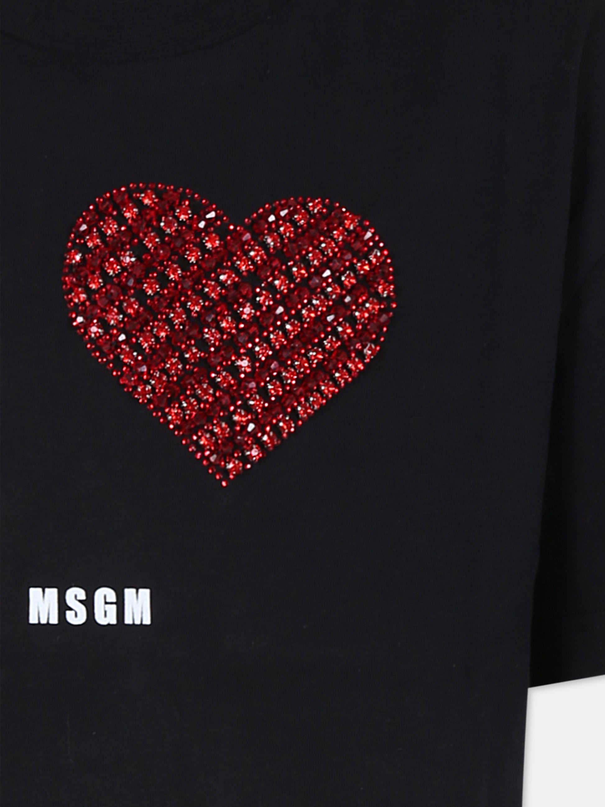 T-shirt nera per bambina con logo e cuore,Msgm Kids,F4MSJGTH143 110