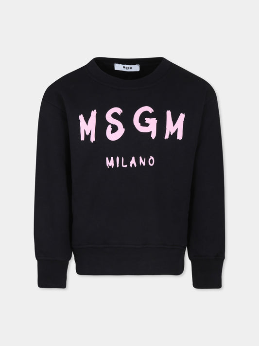 Felpa nera per bambina con logo,Msgm Kids,F4MSJUSW291 110/08