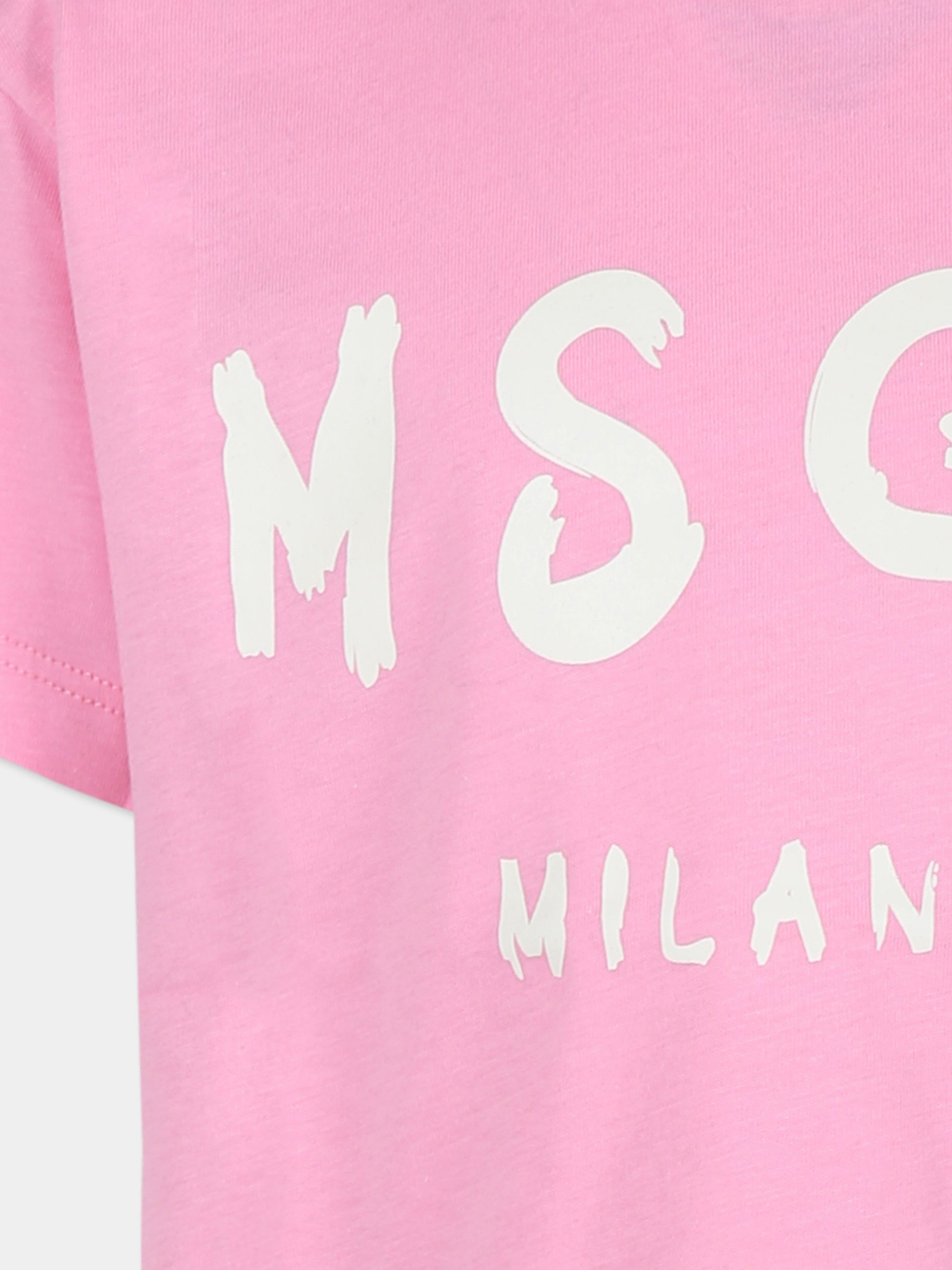 T-shirt rosa per bambina con logo,Msgm Kids,F4MSJUTH290 042