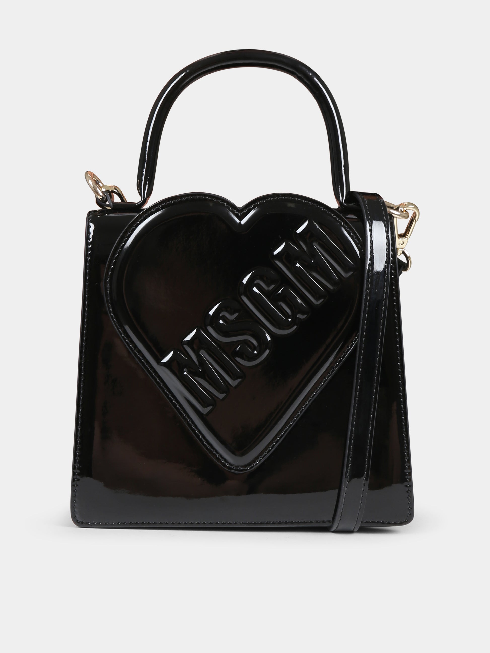 Borsa nera per bambina con cuore e logo,Msgm Kids,F4MSJGBA149 110