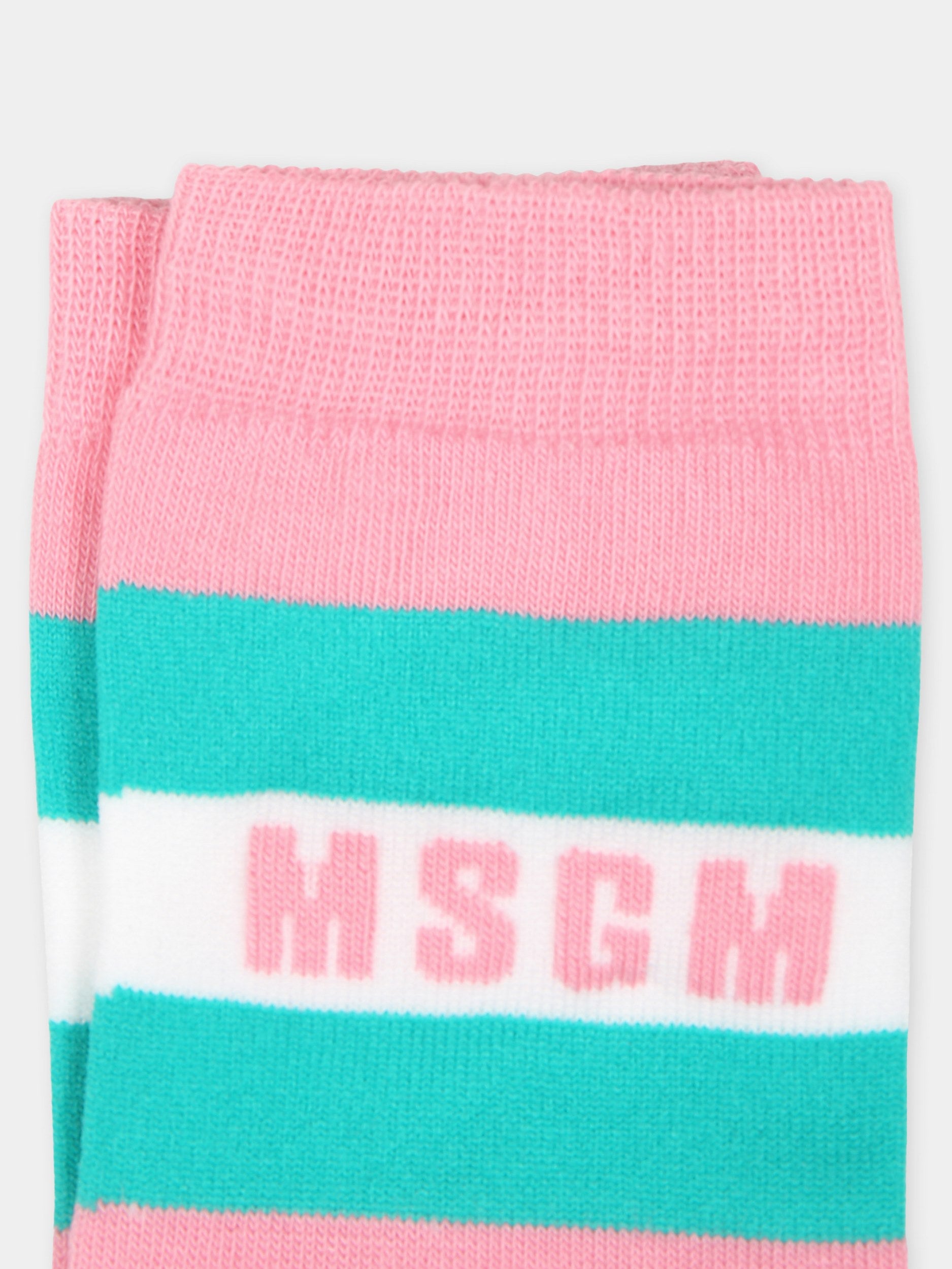 Calze rosa per bambina con logo,Msgm Kids,F4MSJGSO279 042