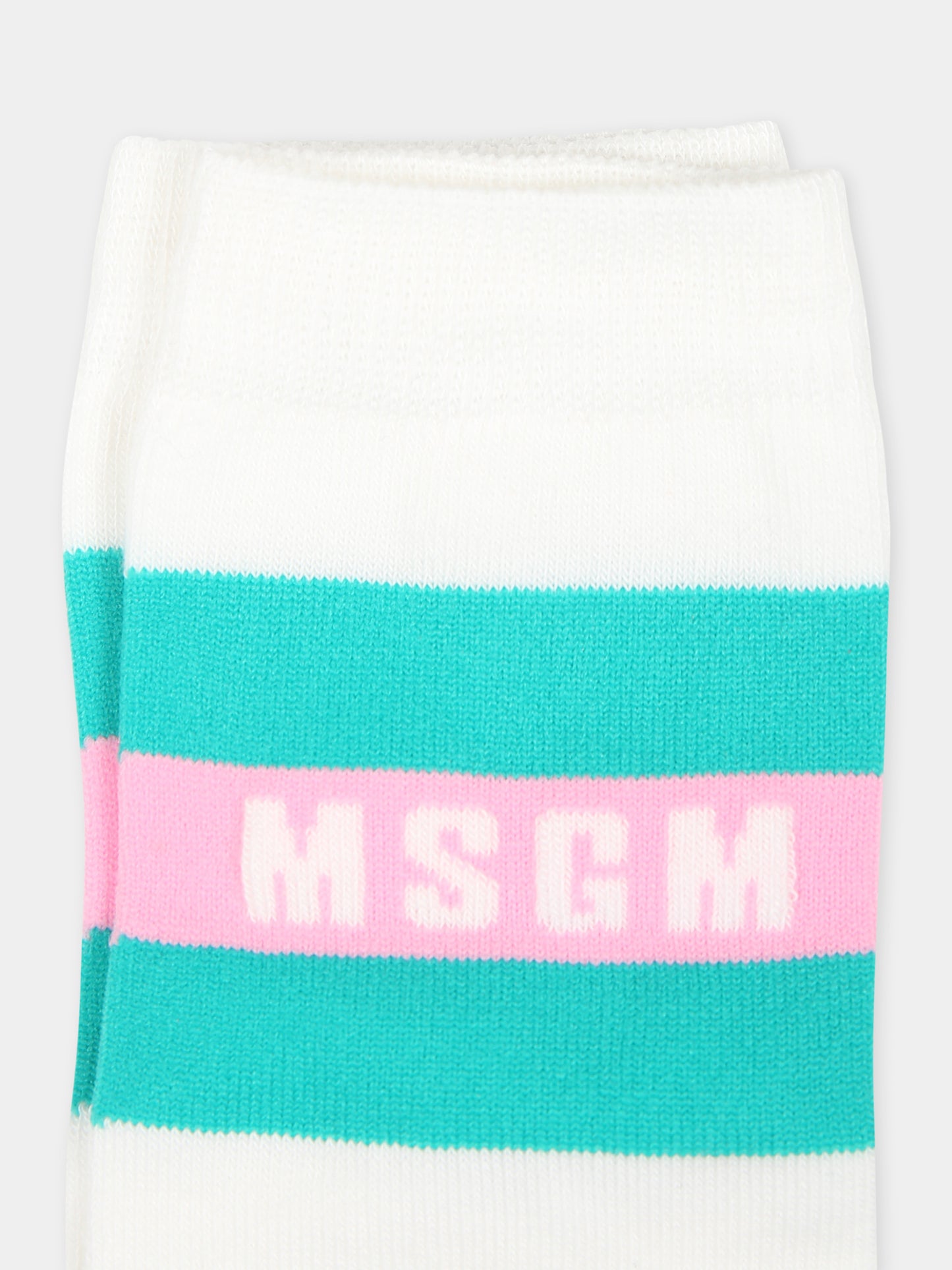 Calze avorio per bambina con logo,Msgm Kids,F4MSJGSO279 013