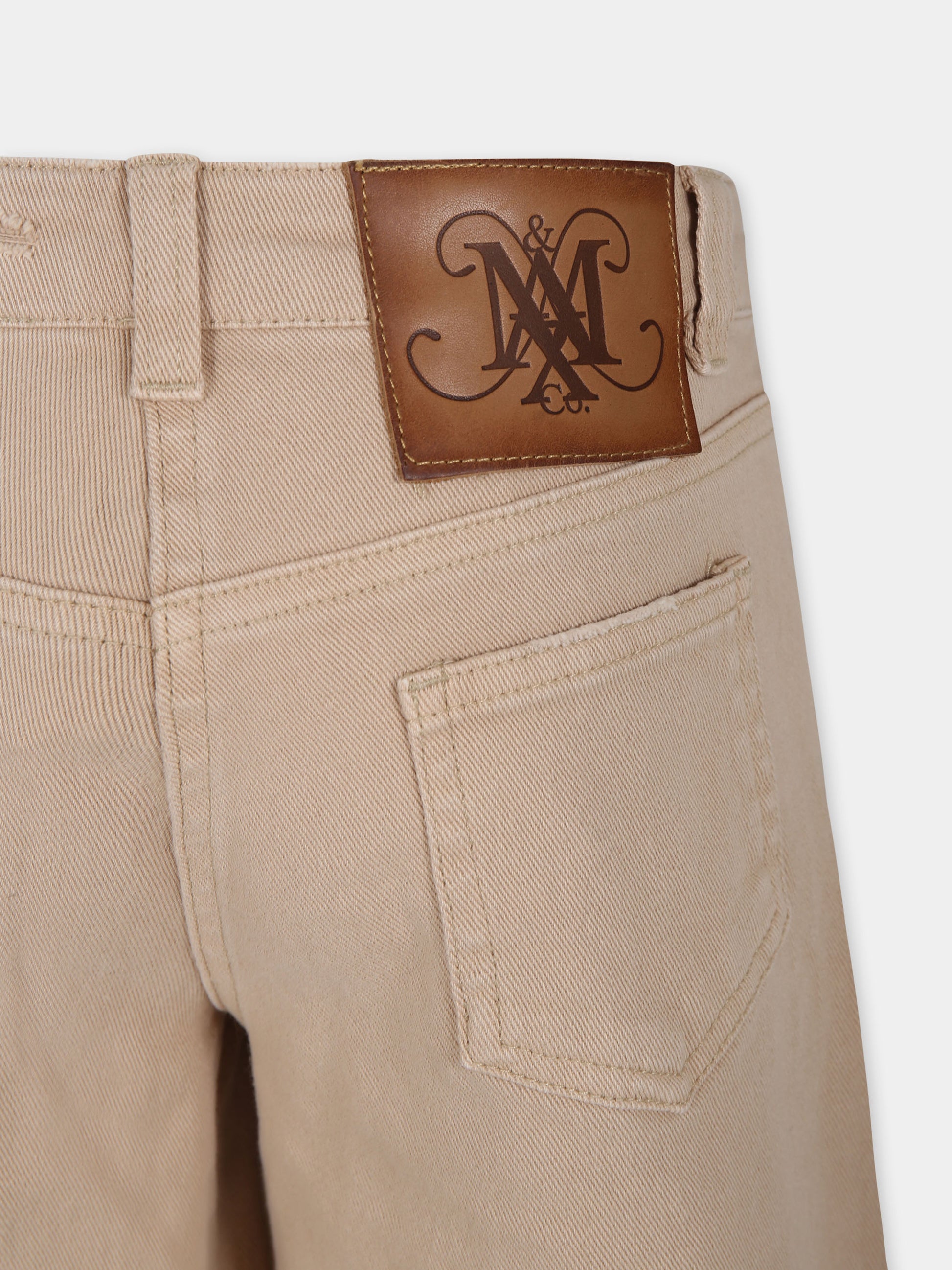 Pantaloni beige per bambina con logo,Max&co,MX0030 MX035 MAXP8F MX702