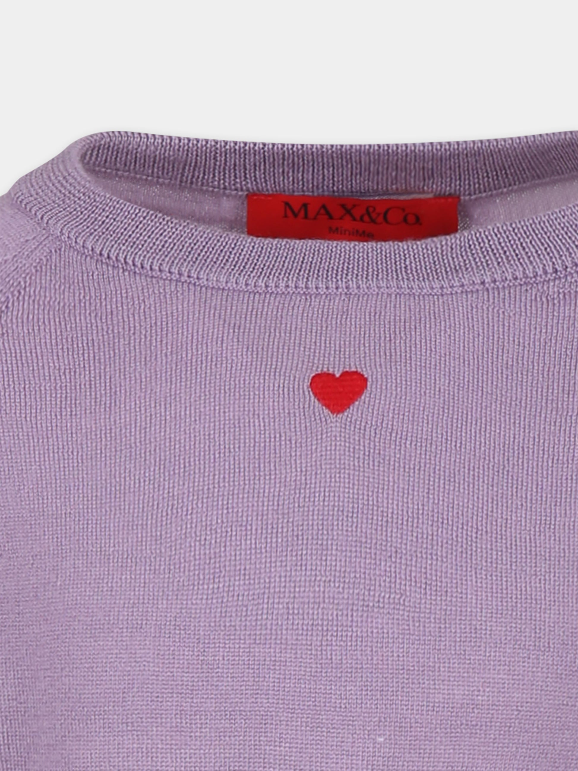 Maglione viola per bambina con cuore,Max&co,MX0003 MX004 MAXK1F MX601