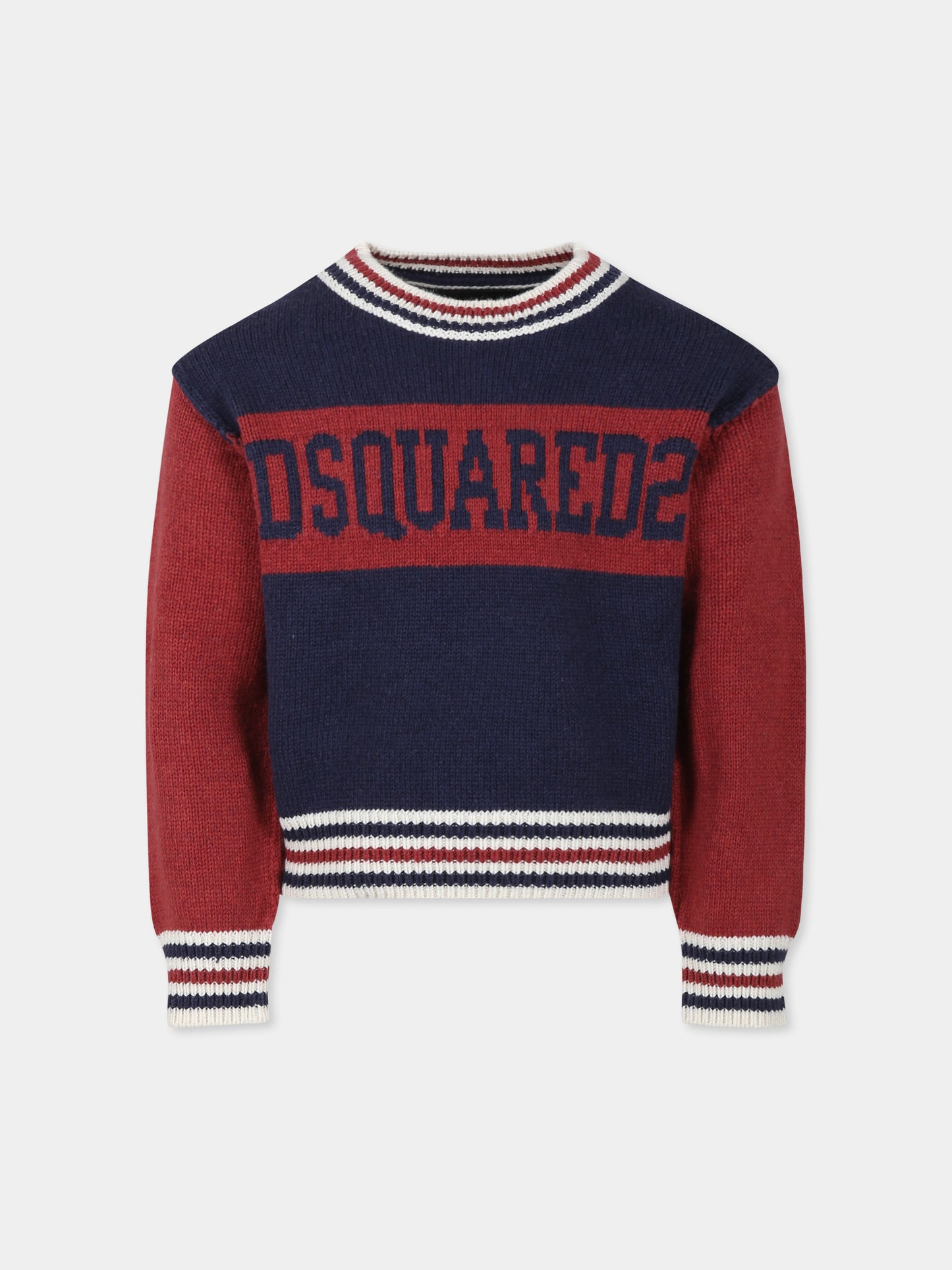 Maglione blu per bambino con logo,Dsquared2,DQ2452 D0A9R D2K164U DQ866