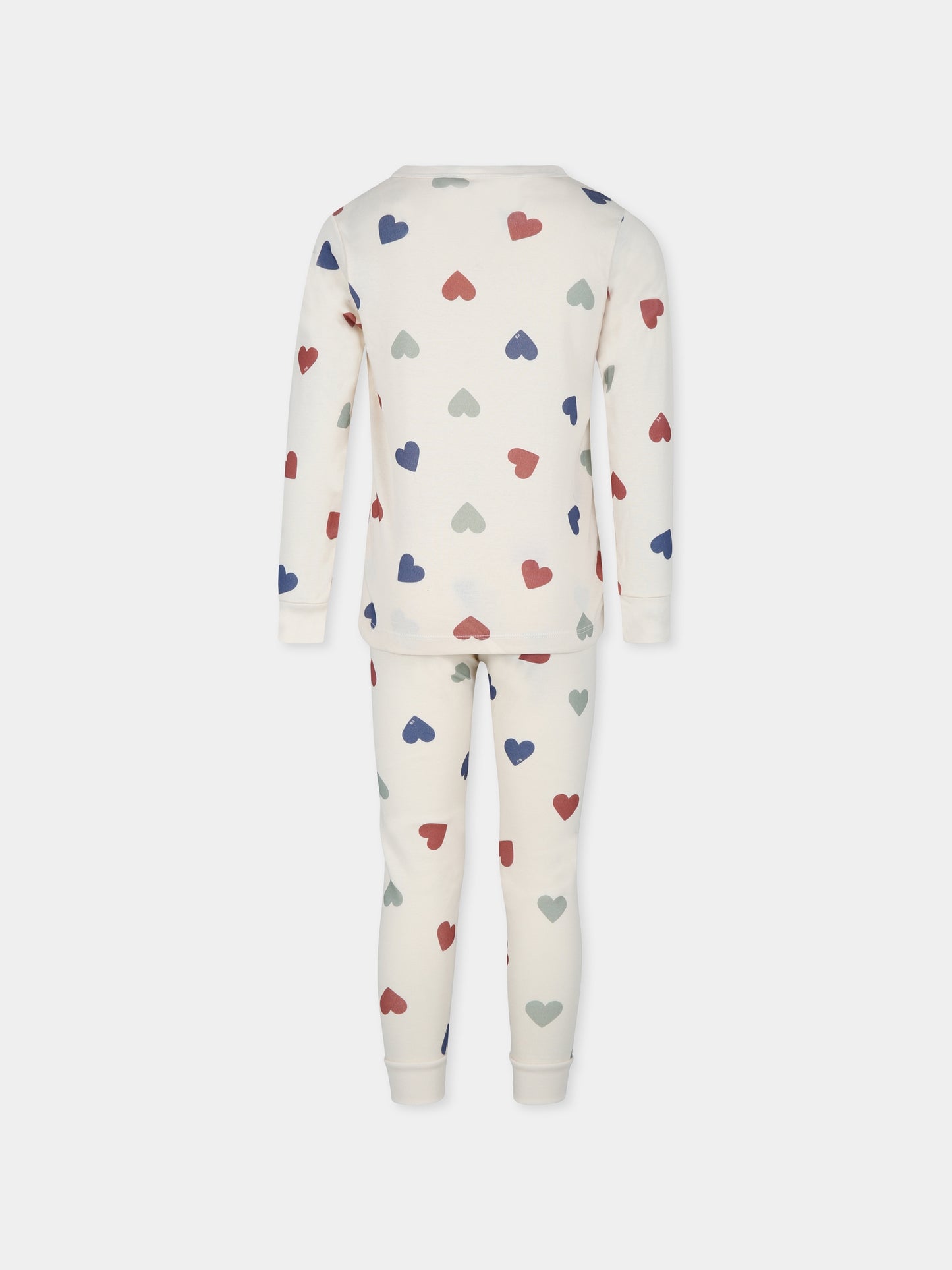 Pigiama avorio per bambina con cuori,Petit Bateau,A0AU0 AVALANCHE/MULTICO 01