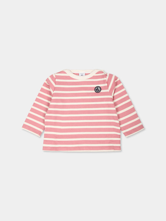 T-shirt rosa per neonata con logo,Petit Bateau,A0BM3 ROSEWOOD/AVALANCHE 01