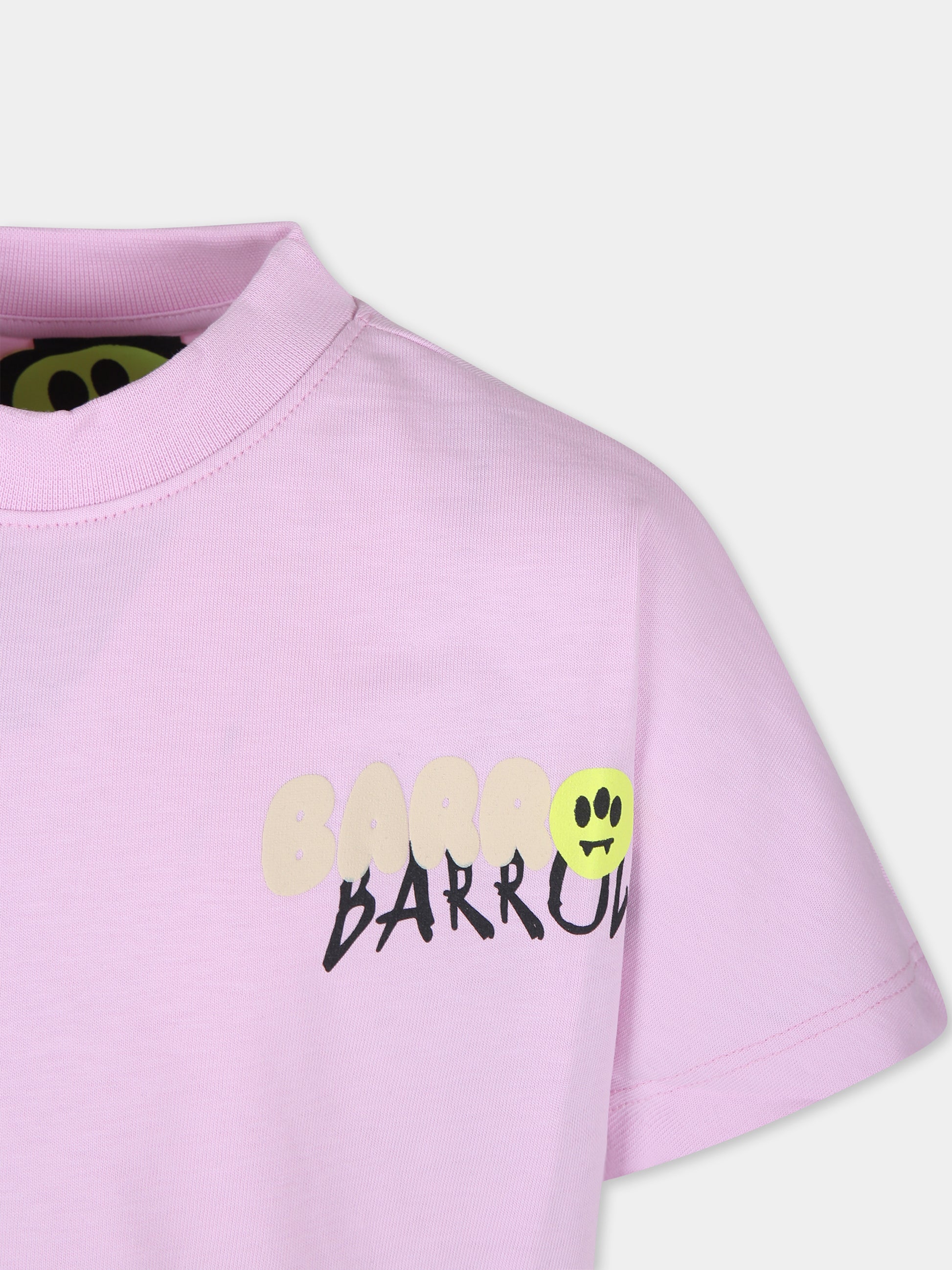 T-shirt crop rosa per bambina con logo e smile,Barrow,F4BKJGTH147 BW014