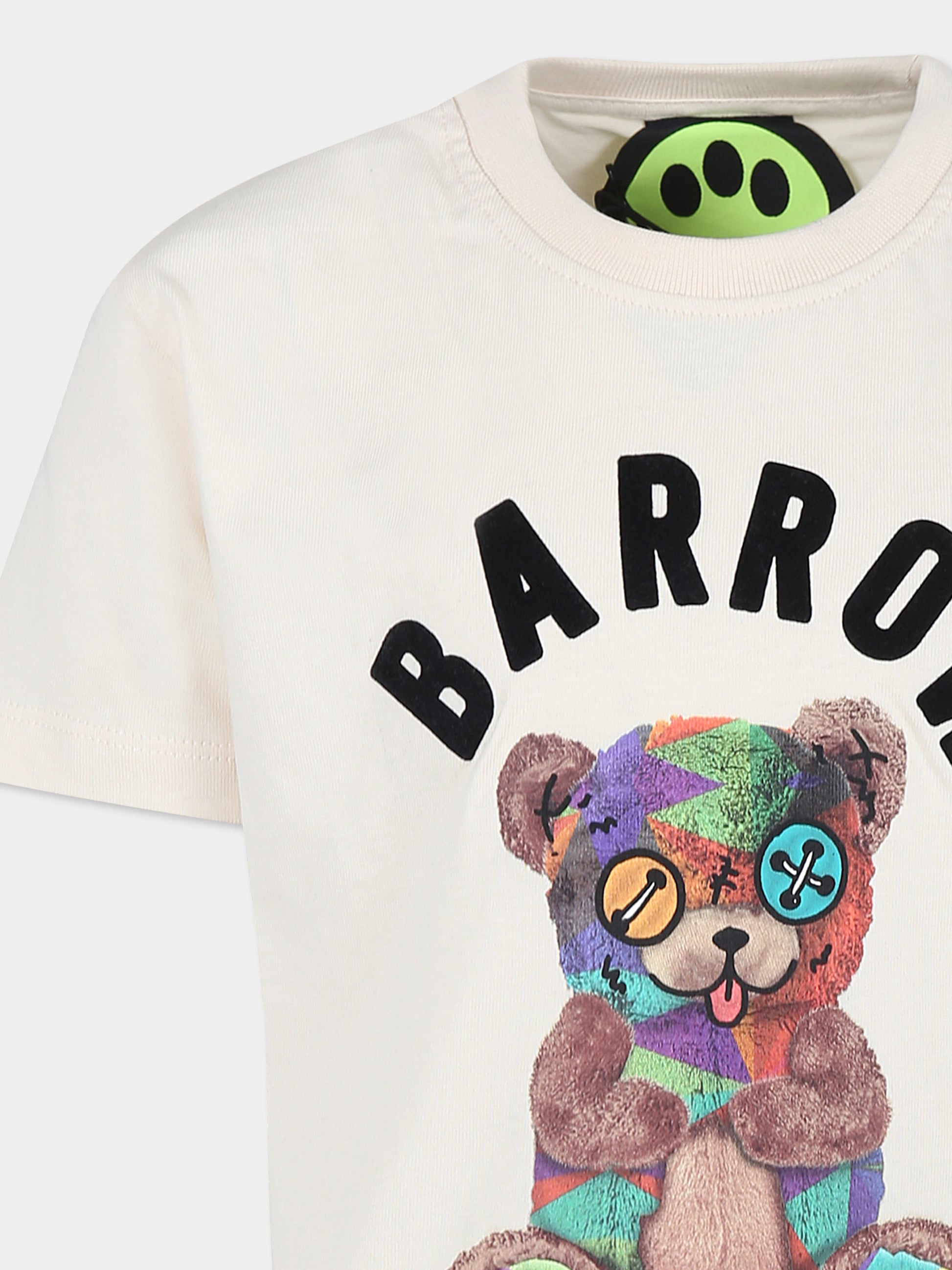 T-shirt avorio per bambini con stampa orso,Barrow,F4BKJUTH074 013