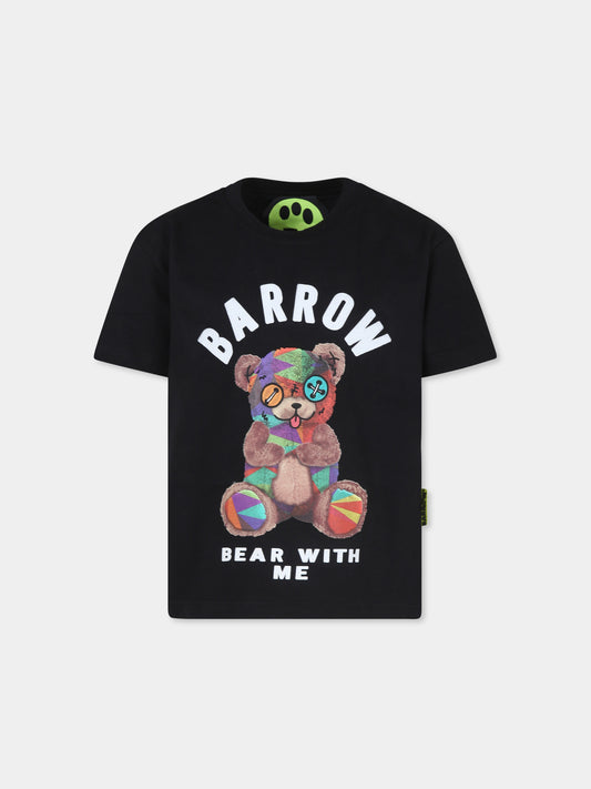 T-shirt nera per bambini con stampa orso,Barrow,F4BKJUTH074 110