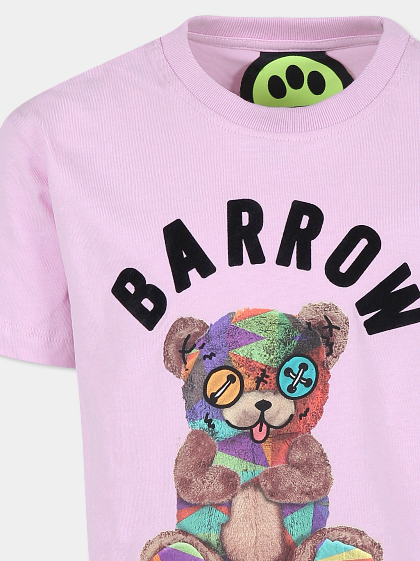 T-shirt rosa per bambini con stampa orso,Barrow,F4BKJUTH074 BW014