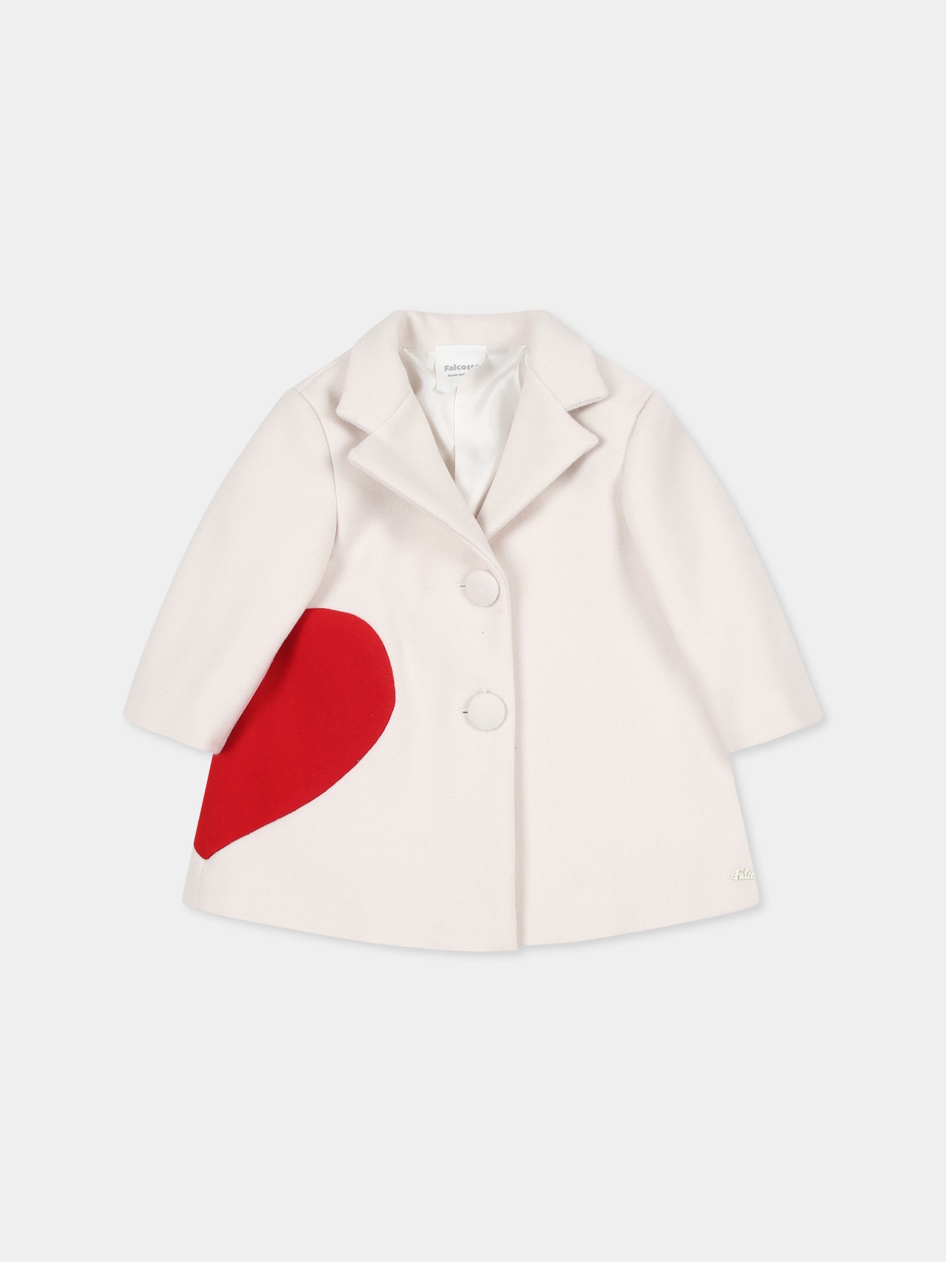 Cappotto avorio per neonata con cuore,Falcotto,0N02 001 6002477 01