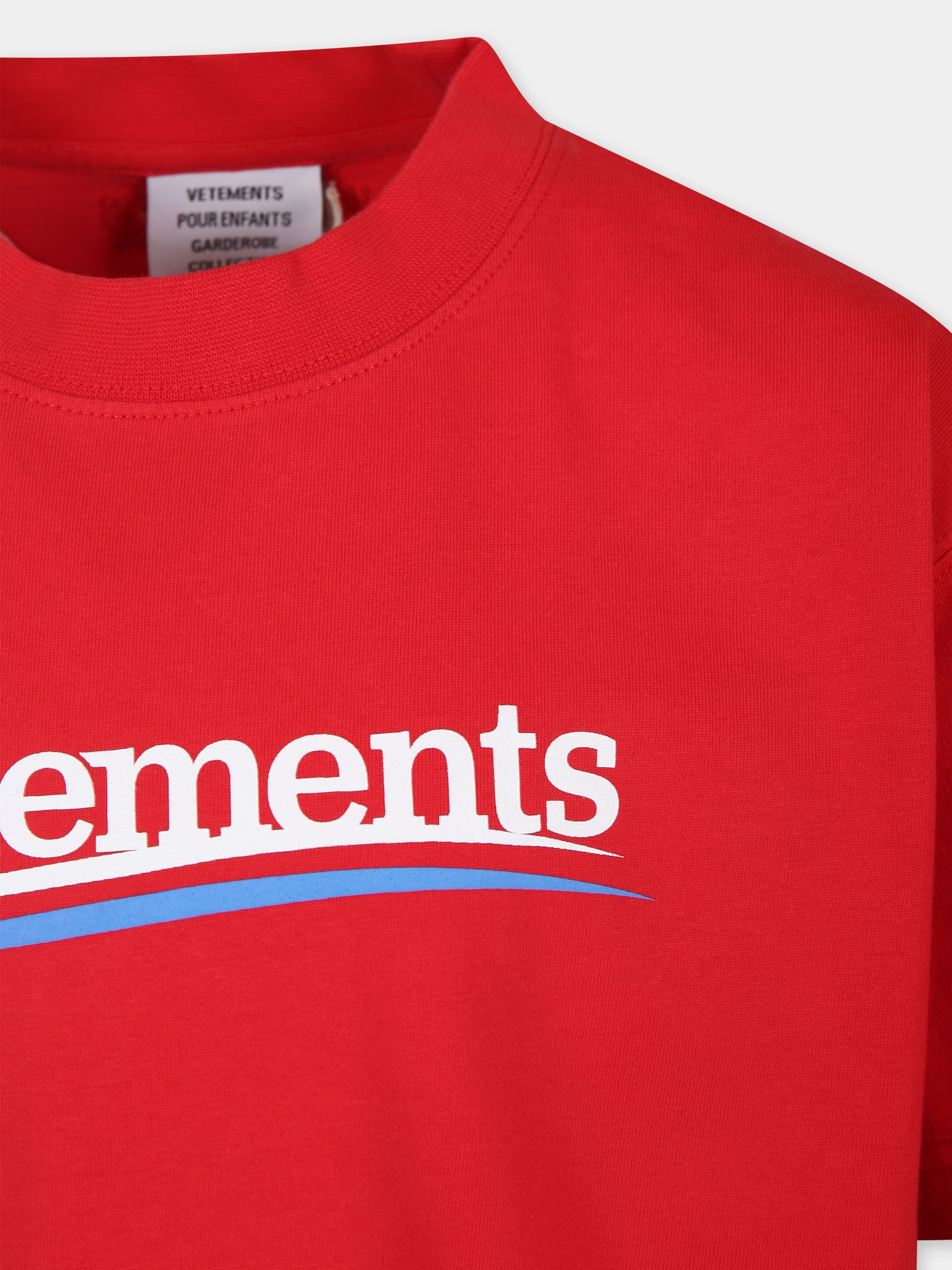 T-shirt rossa per bambini con logo,Vetements,KA10TR160R RED