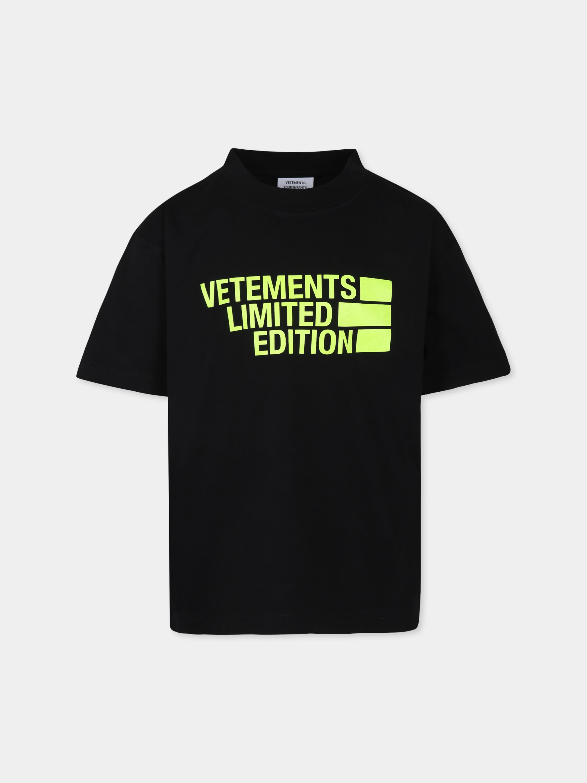 T-shirt nera per bambini con logo giallo fluo,Vetements,KA10TR220Y BLACK/FLUO YELLOW