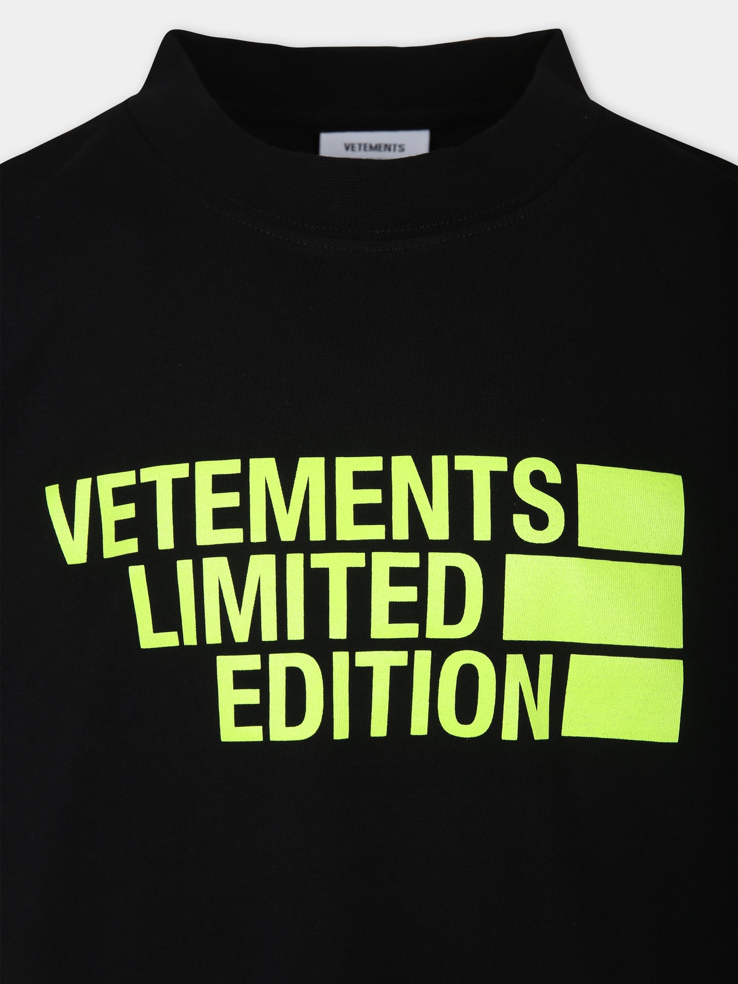 T-shirt nera per bambini con logo giallo fluo,Vetements,KA10TR220Y BLACK/FLUO YELLOW