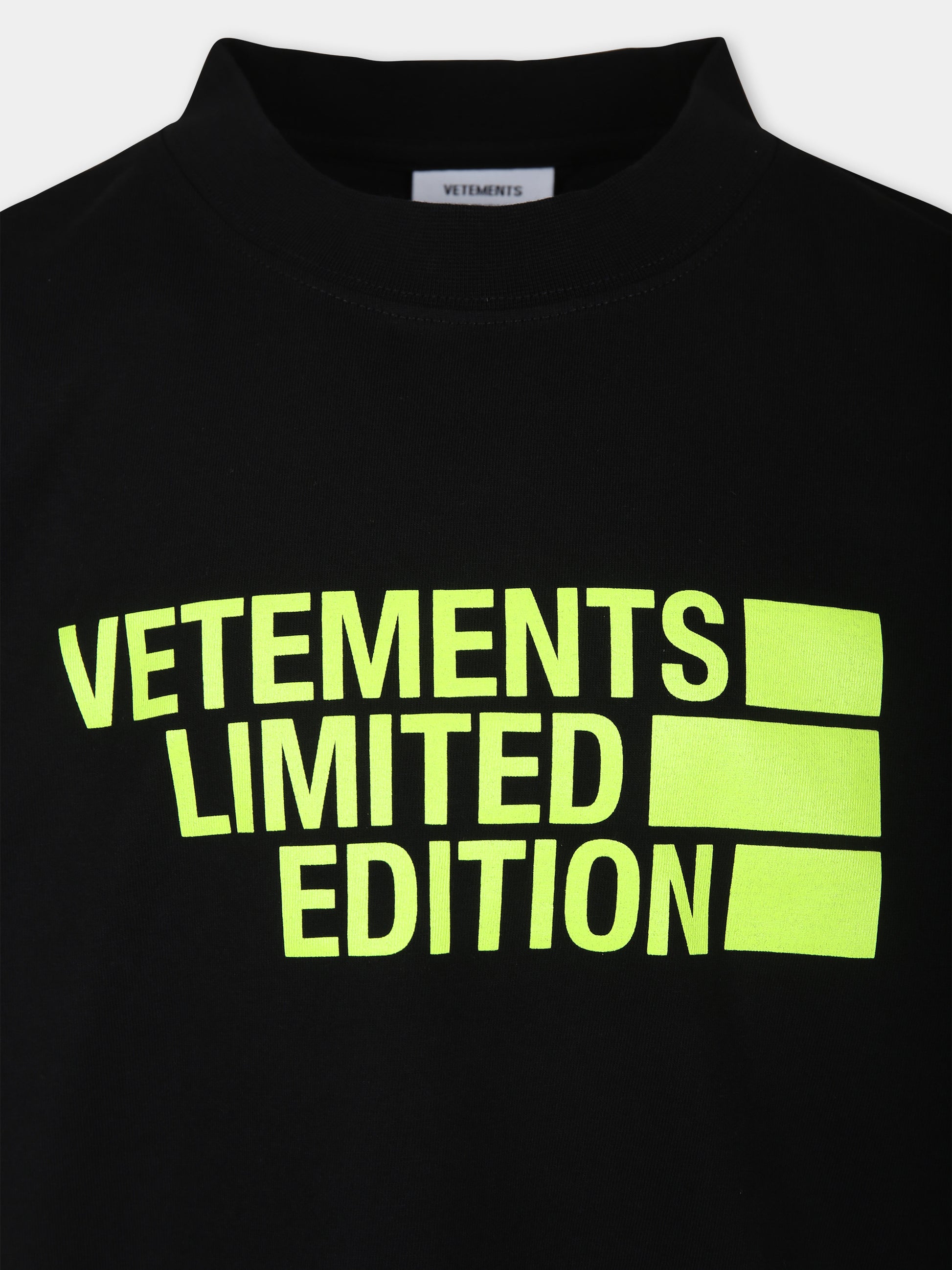 T-shirt nera per bambini con logo giallo fluo,Vetements,KA10TR220Y BLACK/FLUO YELLOW