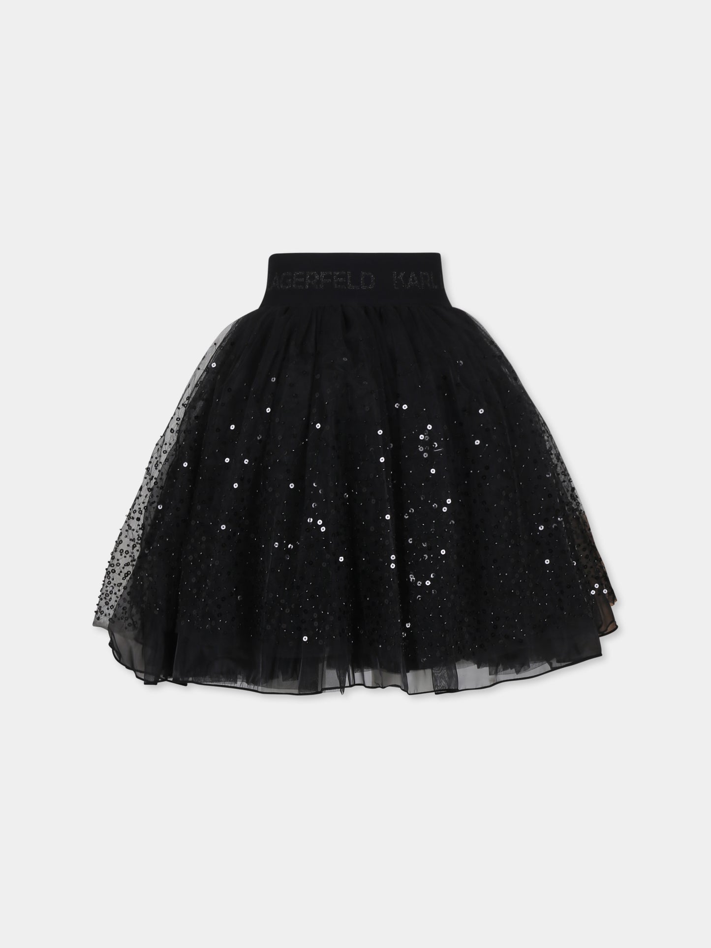 Gonna nera per bambina con logo e paillettes,Karl Lagerfeld Kids,Z30199 09B