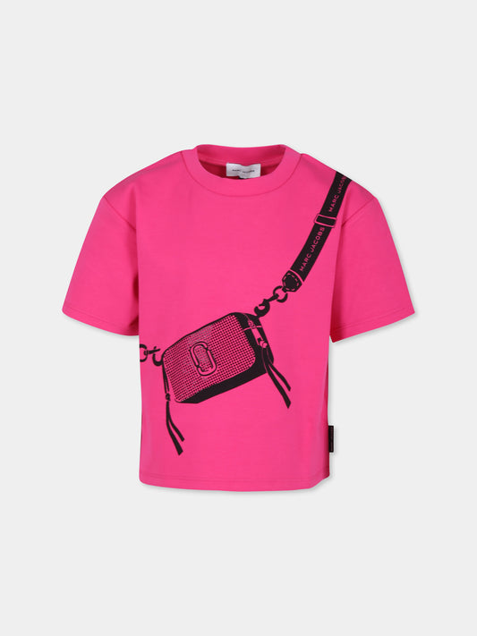 T-shirt fucsia per bambina con stampa borsa,Marc Jacobs,W60388 433