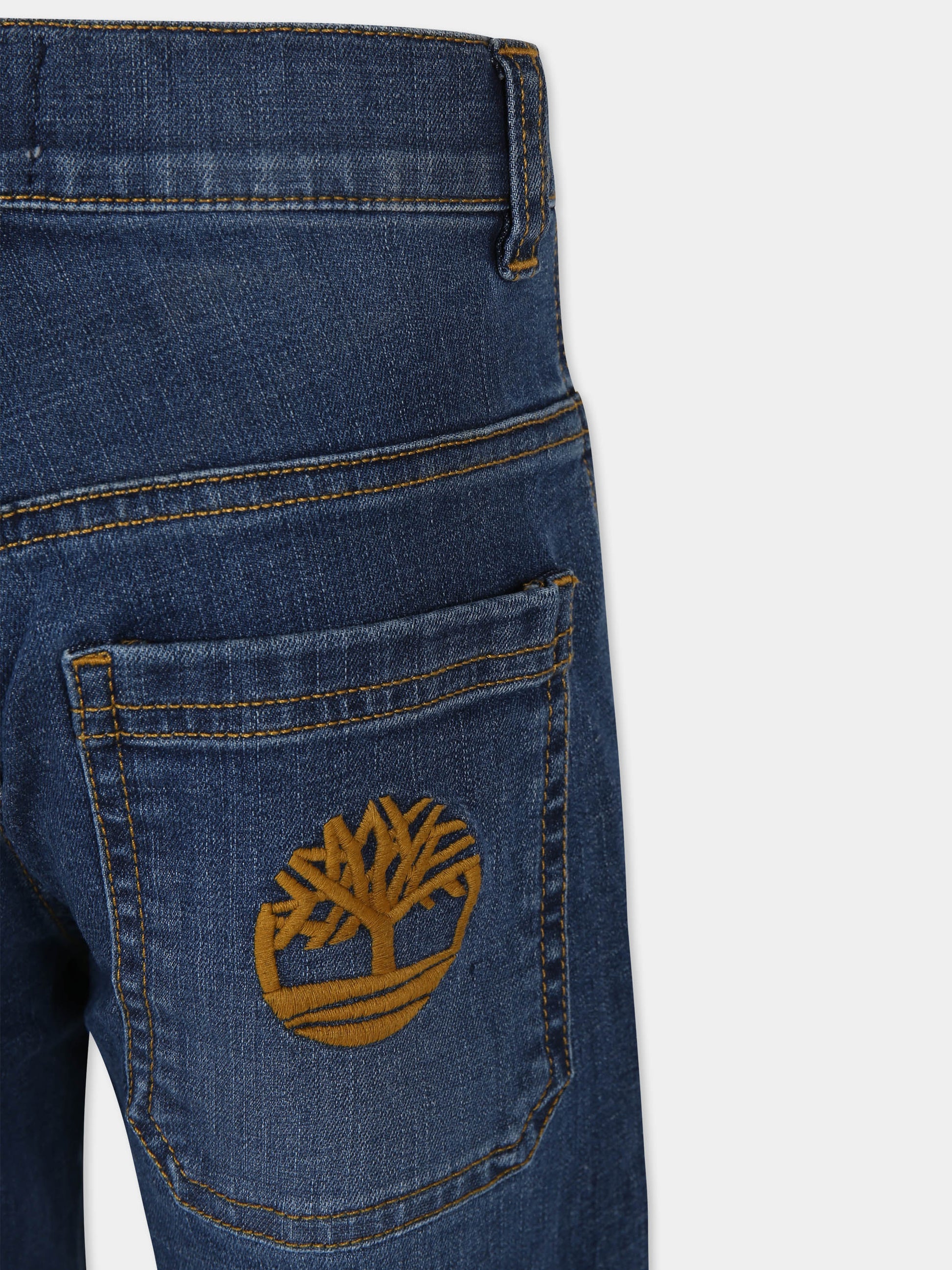 Jeans blu per bambino con logo ricamato,Timberland,T60339 Z10