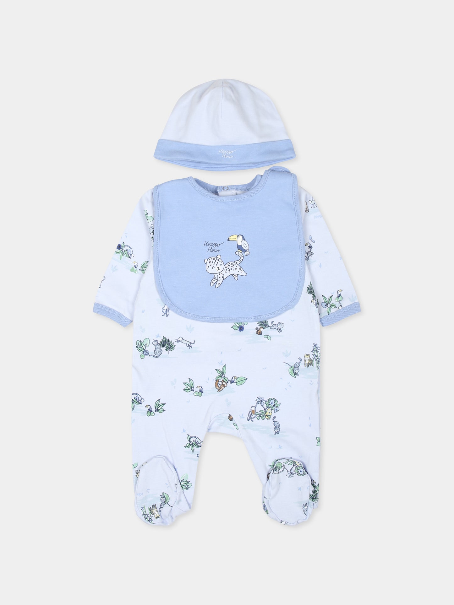 Set tutina celeste per neonato con tigre e logo,Kenzo Kids,K60443 771