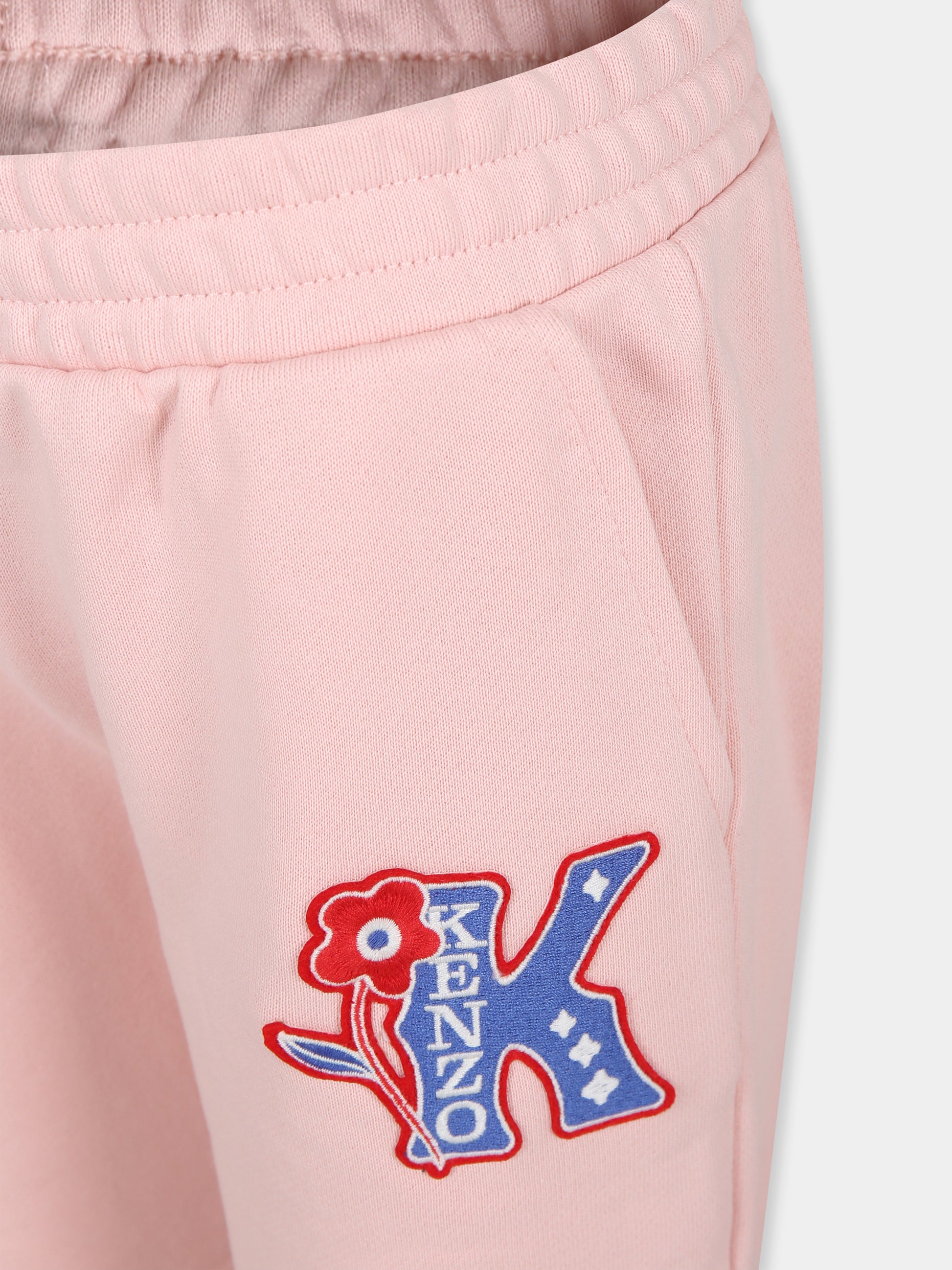 Pantaloni rosa per bambina con K Flower logo,Kenzo Kids,K60752 45Z