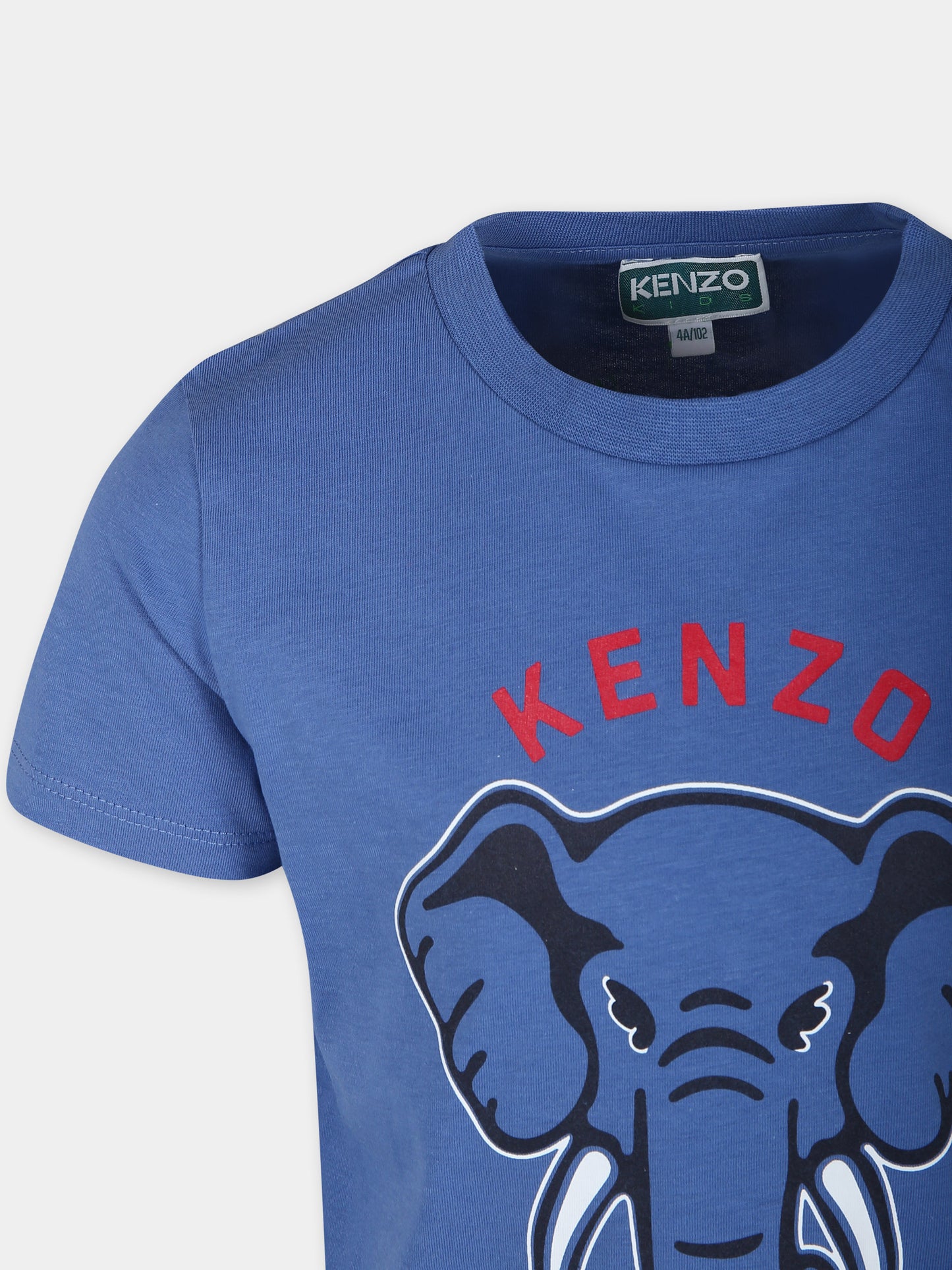 T-shirt celeste per bambino con elefante e logo,Kenzo Kids,K60748 780