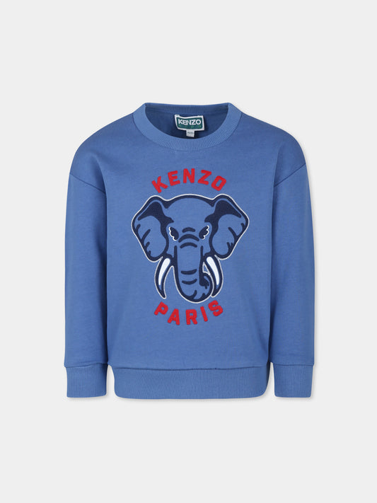 Felpa blu per bambini con elefante e logo,Kenzo Kids,K60769 780