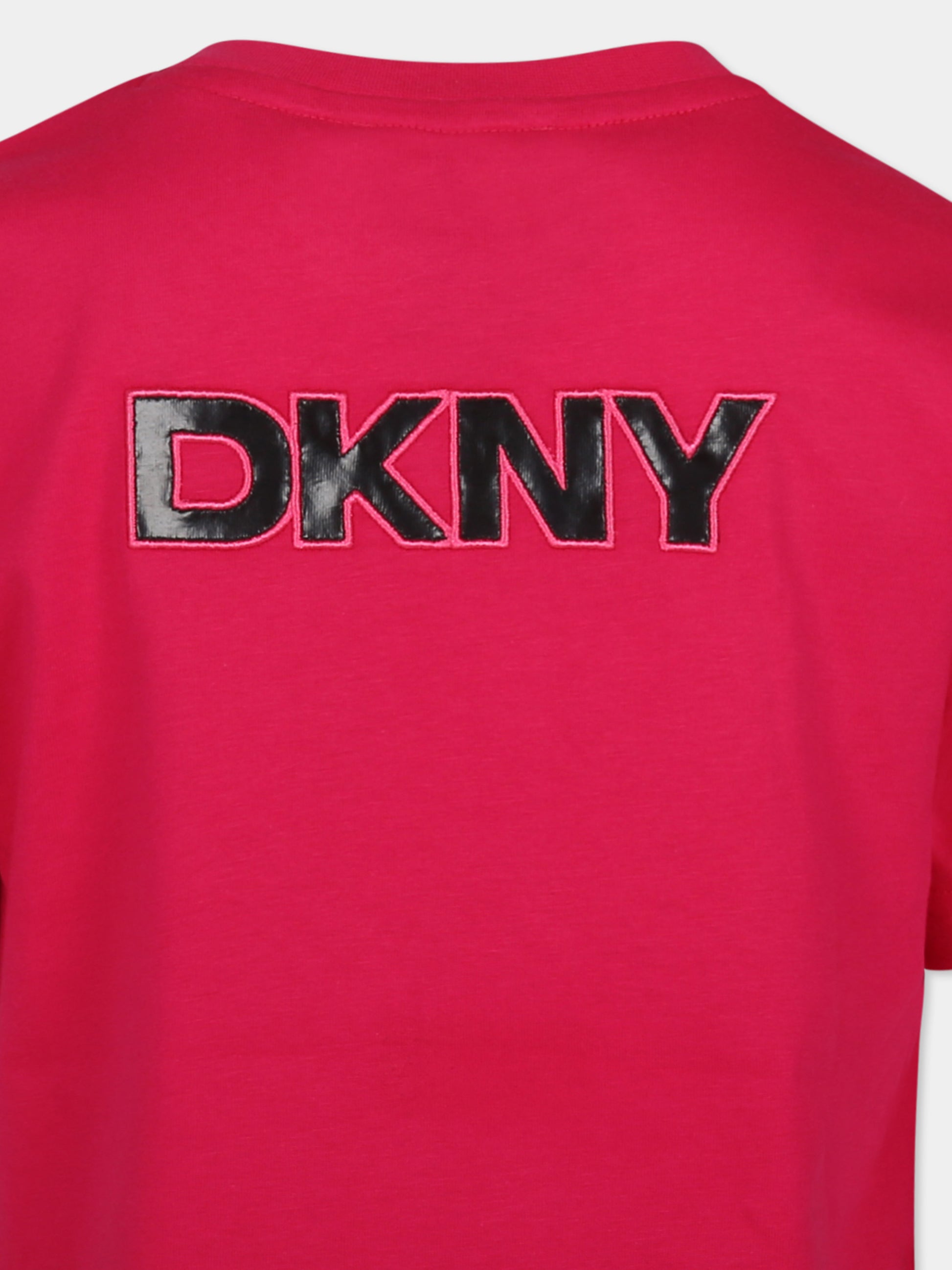 T-shirt fucsia per bambina con logo,Dkny,D60212 49N