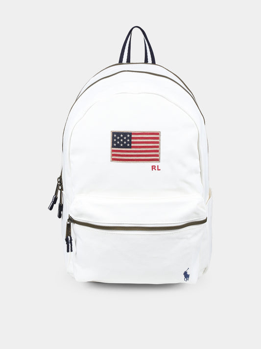 Zaino avorio per bambini con bandiera,Ralph Lauren Kids,9AR137 W7T