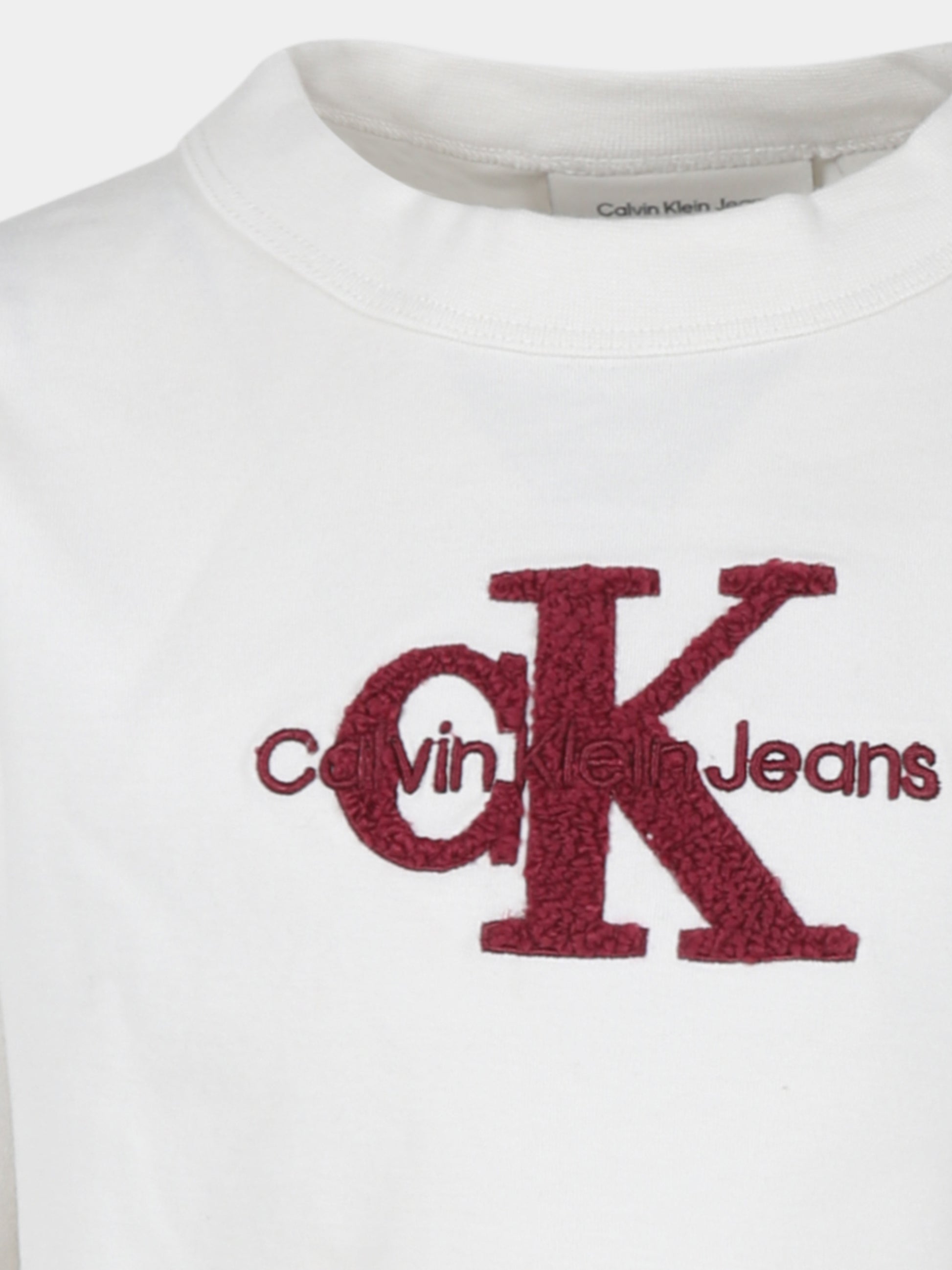 T-shirt crop avorio per bambina con logo,Calvin Klein Kids,IG0IG02742T YBI