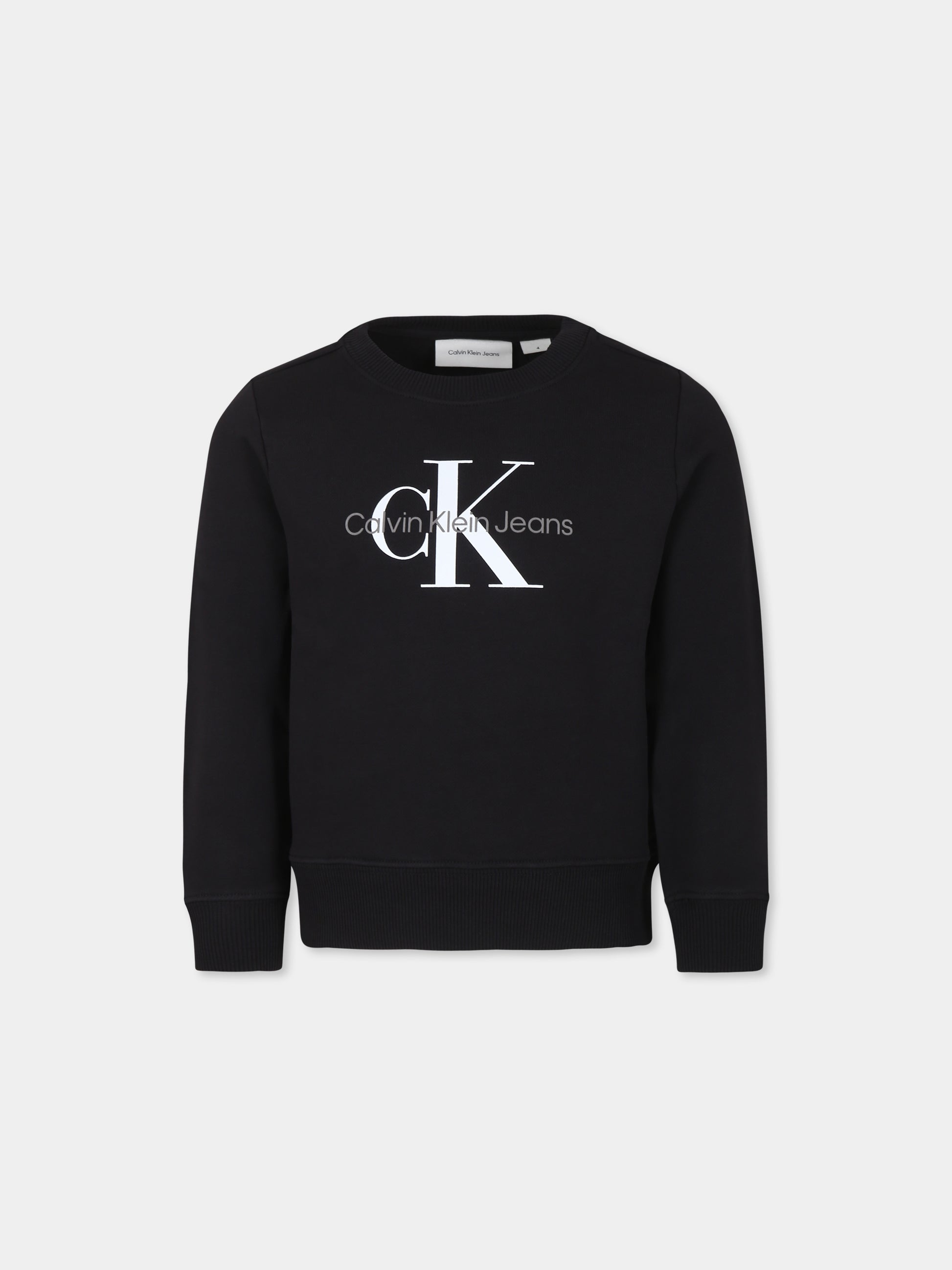 Felpa nera per bambini con logo,Calvin Klein Kids,IU0IU00675T BEH