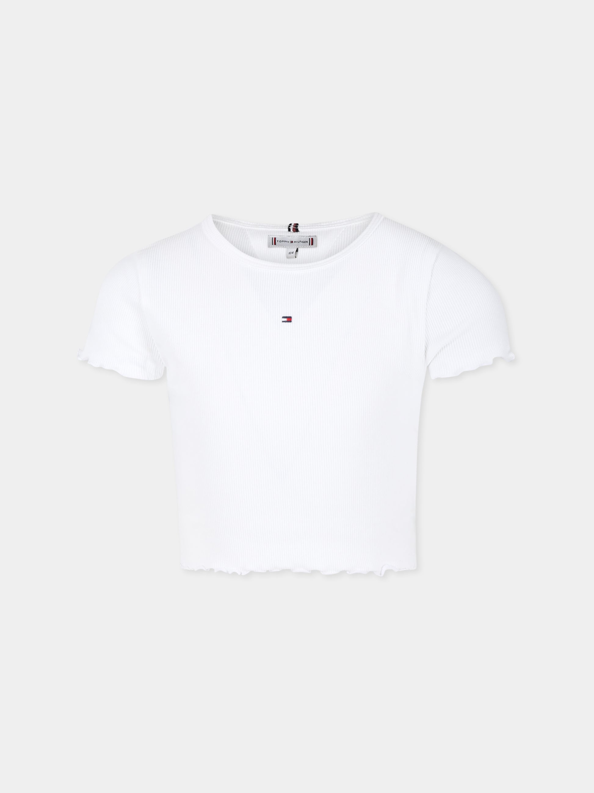 T-shirt bianca per bambina con bandierina,Tommy Hilfiger Junior,KG0KG08138 YBR