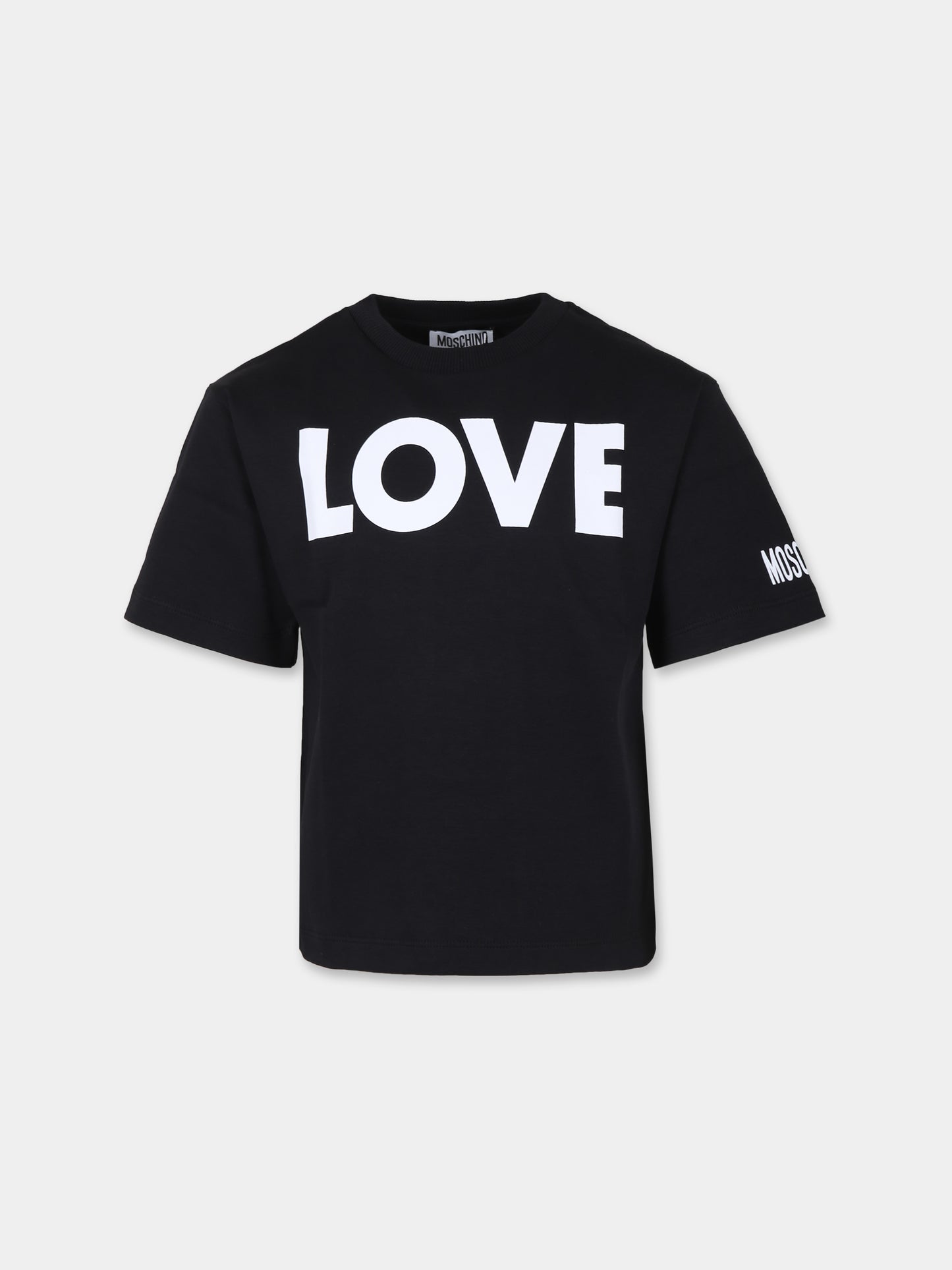 T-shirt nera per bambini con scritta Love,Moschino Kids,HDM06H LAA40 60100