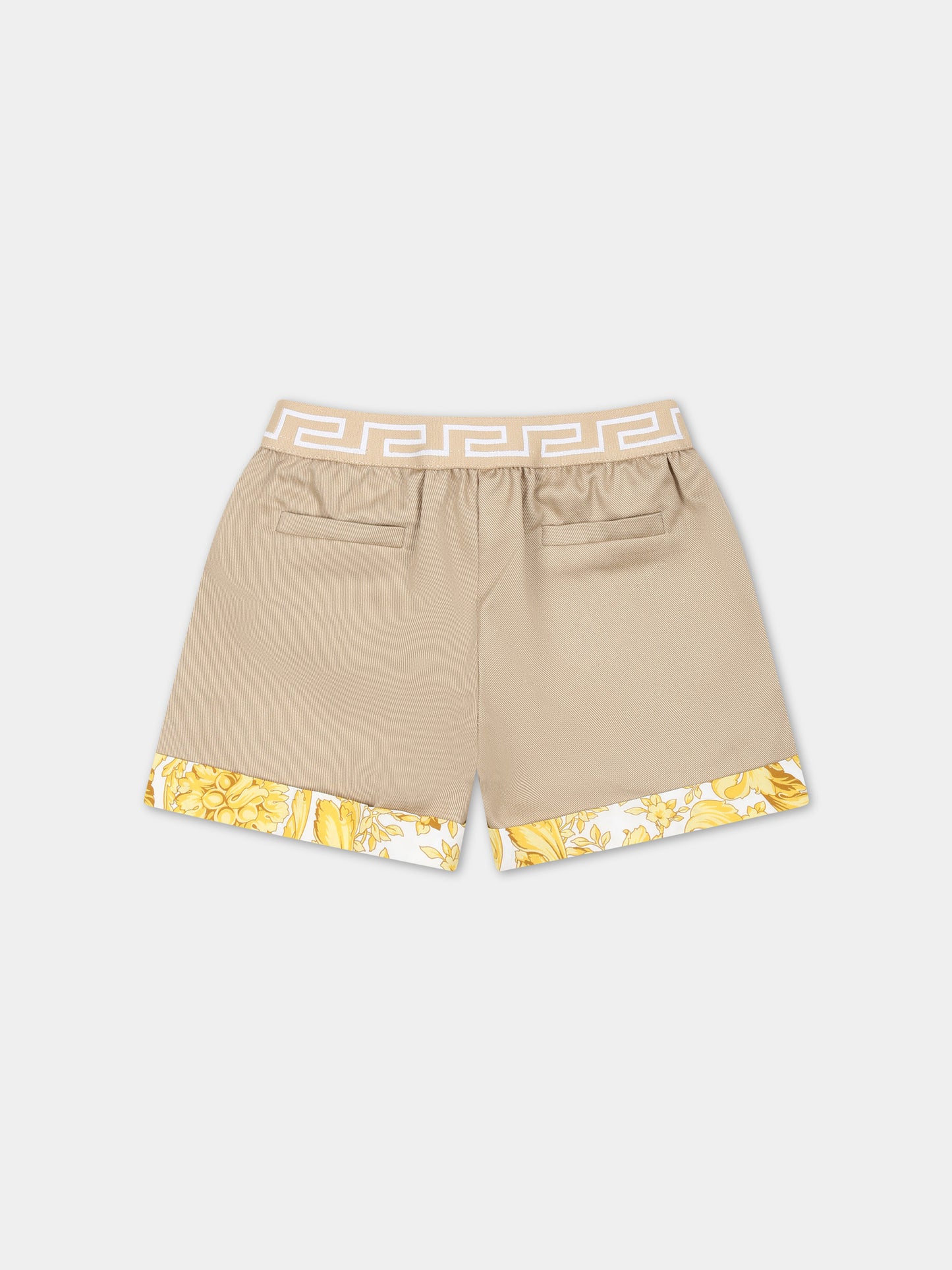 Shorts beige per neonato con stampa barocco,Versace,1014231 1A10103 2KH00