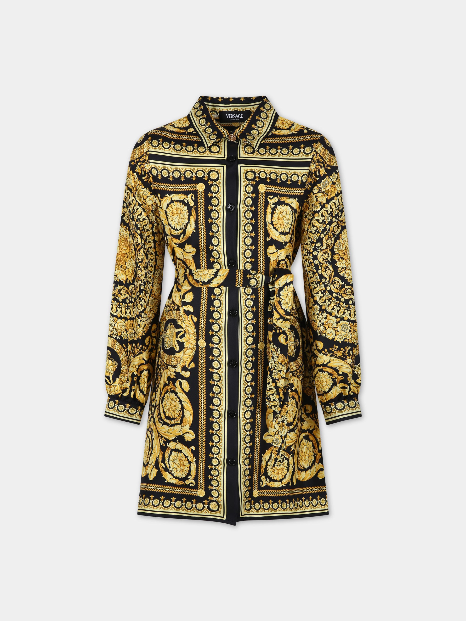 Vestito nero per bambina con stampa barocco,Versace,1003517 1A02442 5B000