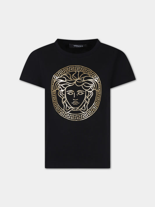 T-shirt nera per bambina con Medusa,Versace,1000239 1A10164 2B130