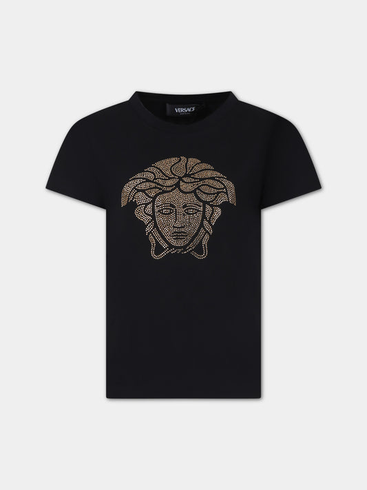 T-shirt nera per bambina con Medusa,Versace,1000052 1A09710 2B130