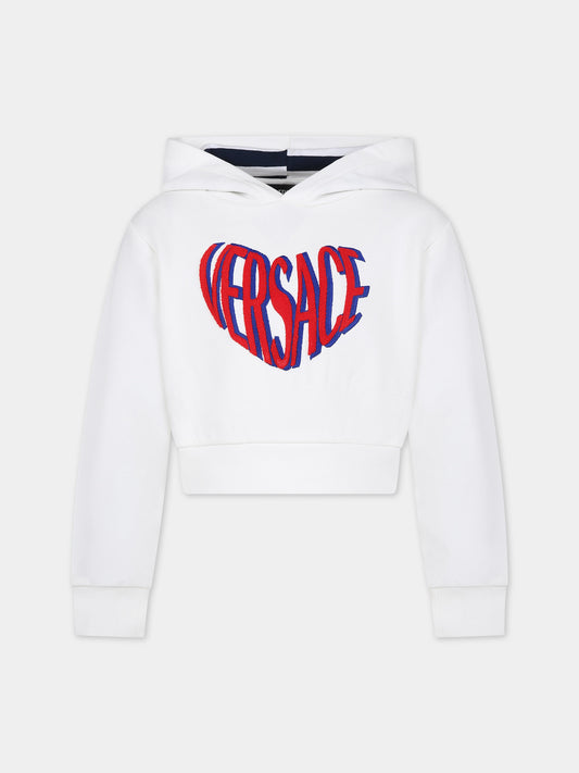 Felpa crop bianca per bambina con logo Versace,Versace,1005239 1A09693 2W070