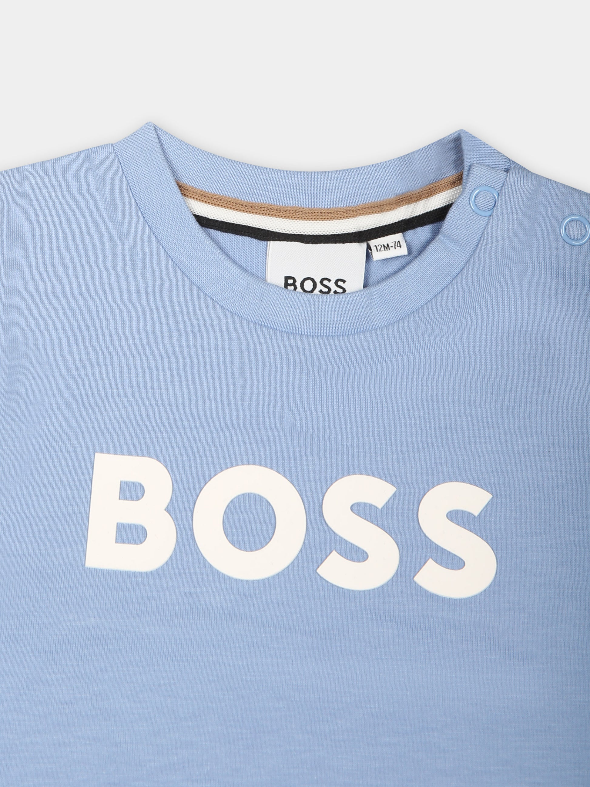 T-shirt celeste per neonato con logo,Boss,J05999 77A