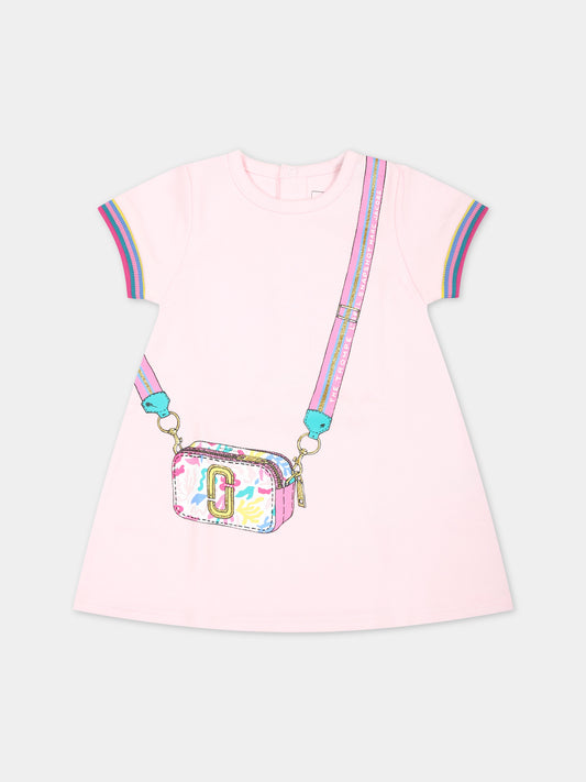 Vestito rosa per neonata con stampa borsa e logo,Marc Jacobs,W92021 475