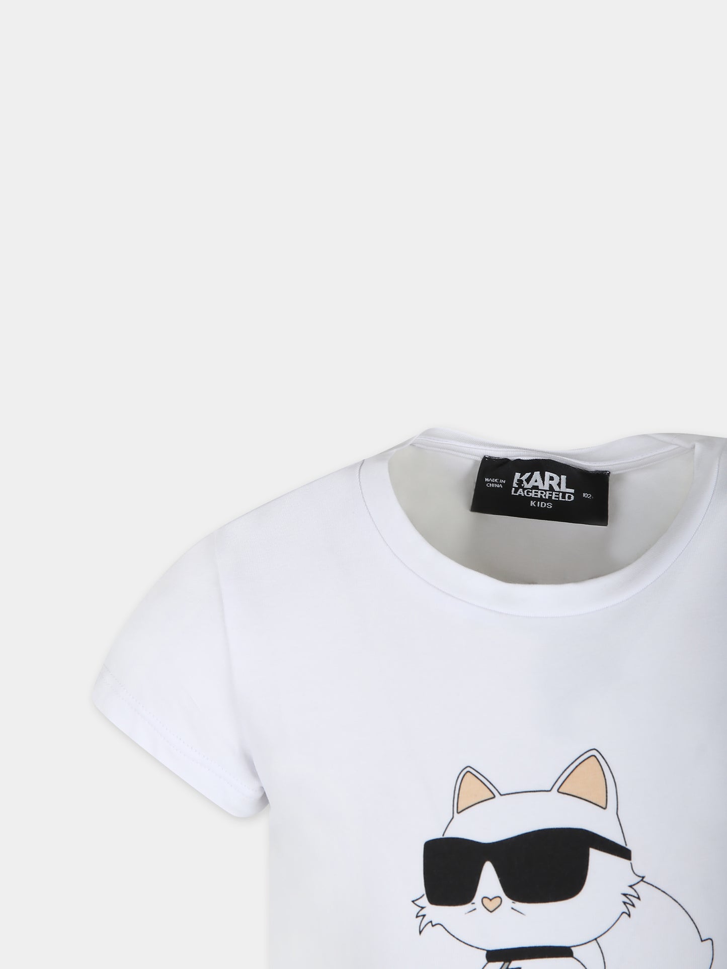 T-shirt bianca per bambina con stampa Choupette e logo,Karl Lagerfeld Kids,Z15416 10P