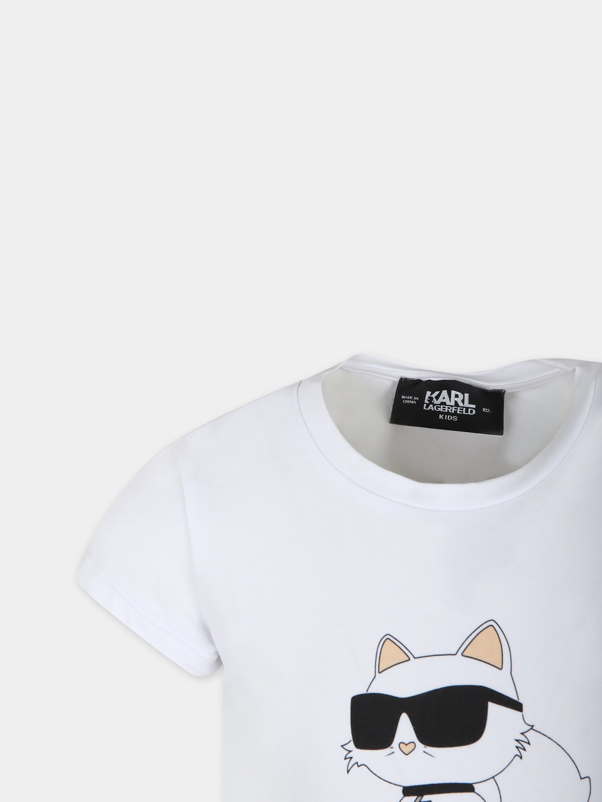 T-shirt bianca per bambina con stampa Choupette e logo,Karl Lagerfeld Kids,Z15416 10P
