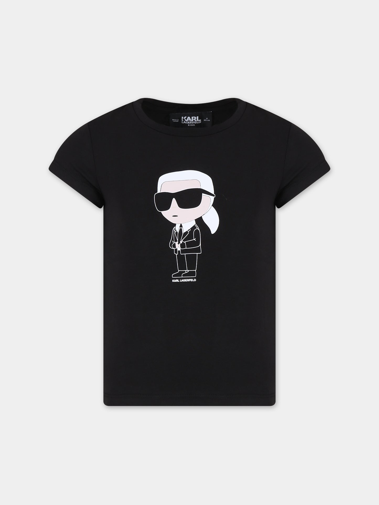 T-shirt nera per bambina con stampa Karl Lagerfeld e logo,Karl Lagerfeld Kids,Z15418 09B