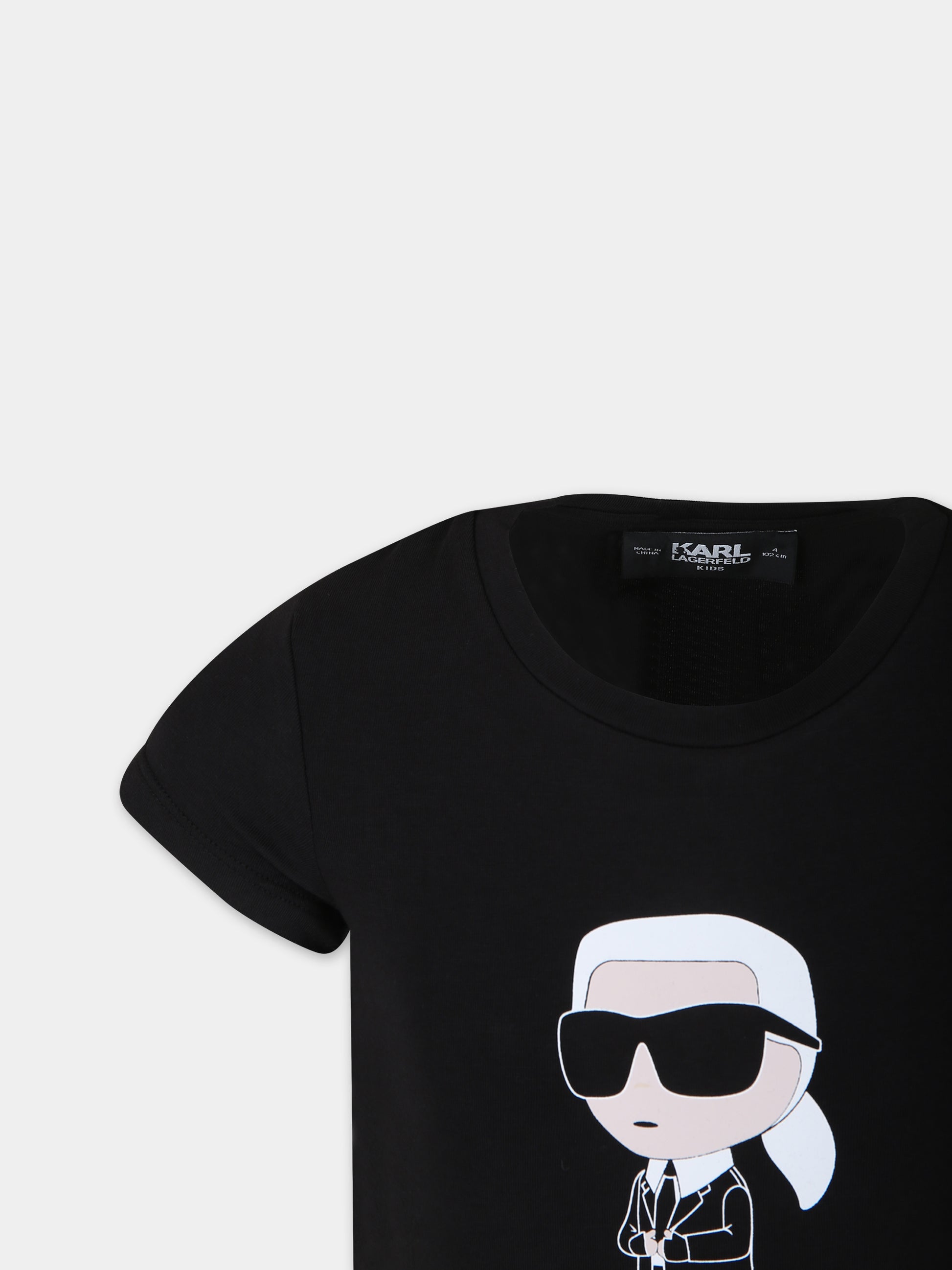 T-shirt nera per bambina con stampa Karl Lagerfeld e logo,Karl Lagerfeld Kids,Z15418 09B